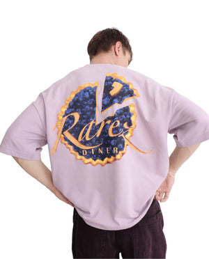 Rare Rabbit Men Diner Pastel Purple Cotton Fabric Short Sleeve Crew Neck Oversized Fit Graphic Back Print T-Shirt