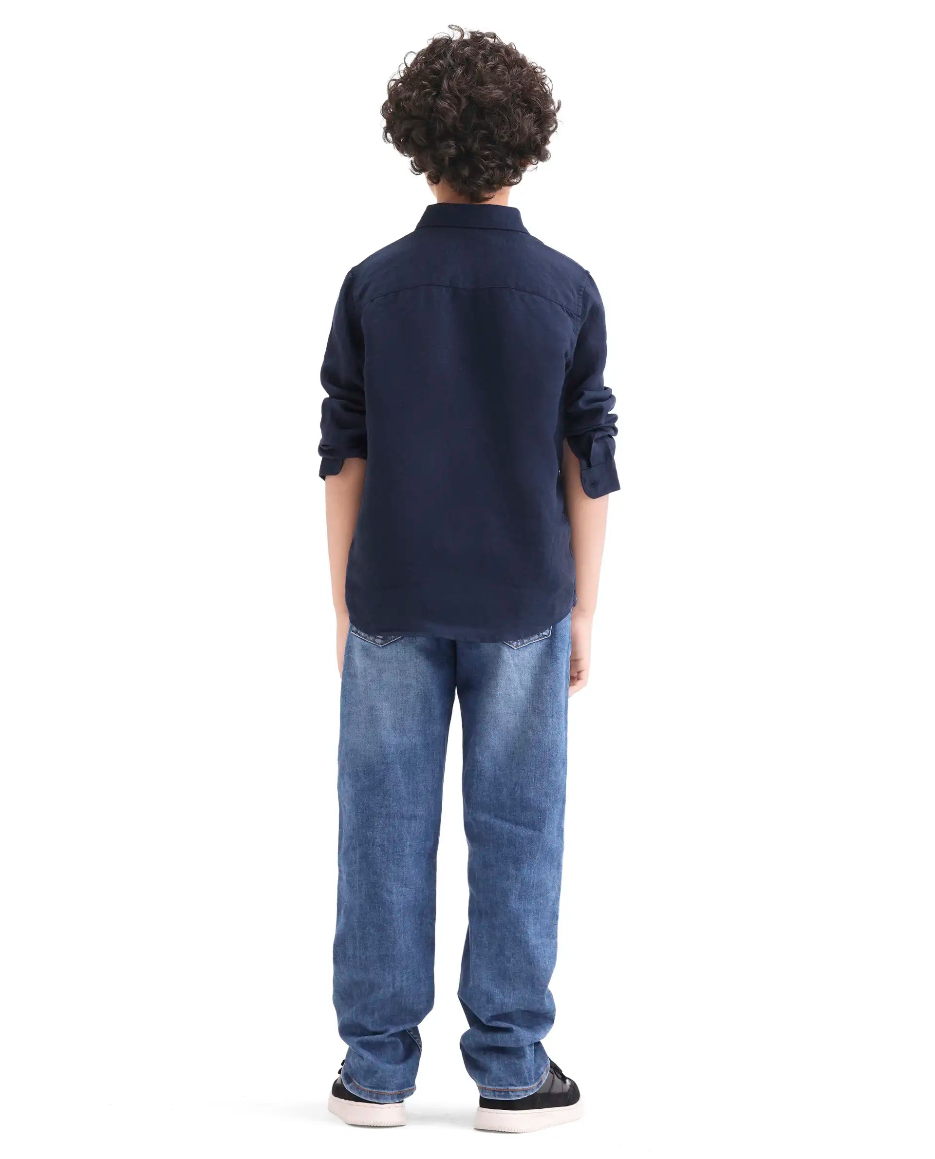 Rare Ones Kids Dino Blue Cotton Blend Fabric Zipper Closure Regular Fit Denim Pant