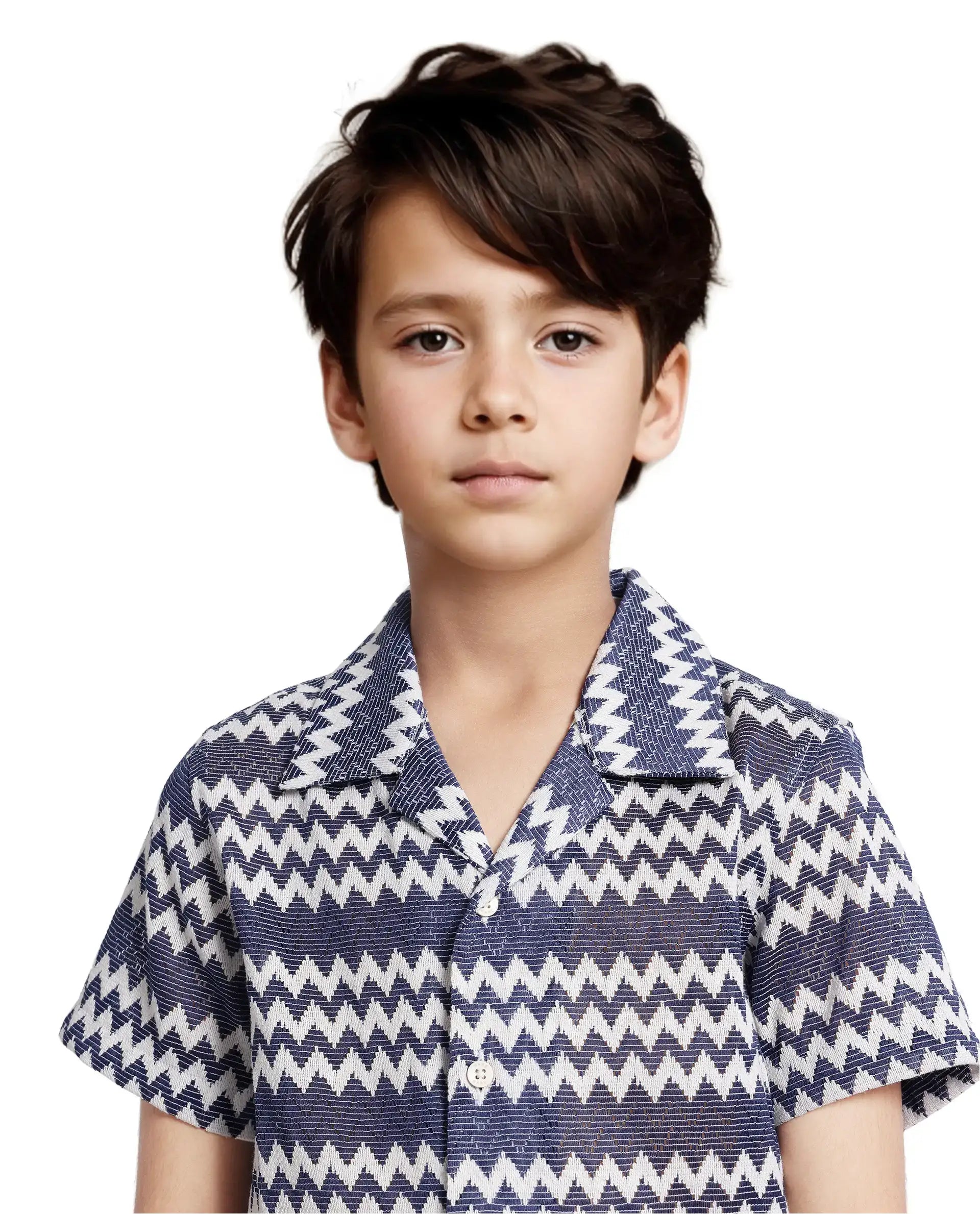 Rare Ones Kids Dio Blue Cotton Poly Half Sleeve Cuban Collar Dobby Shirt