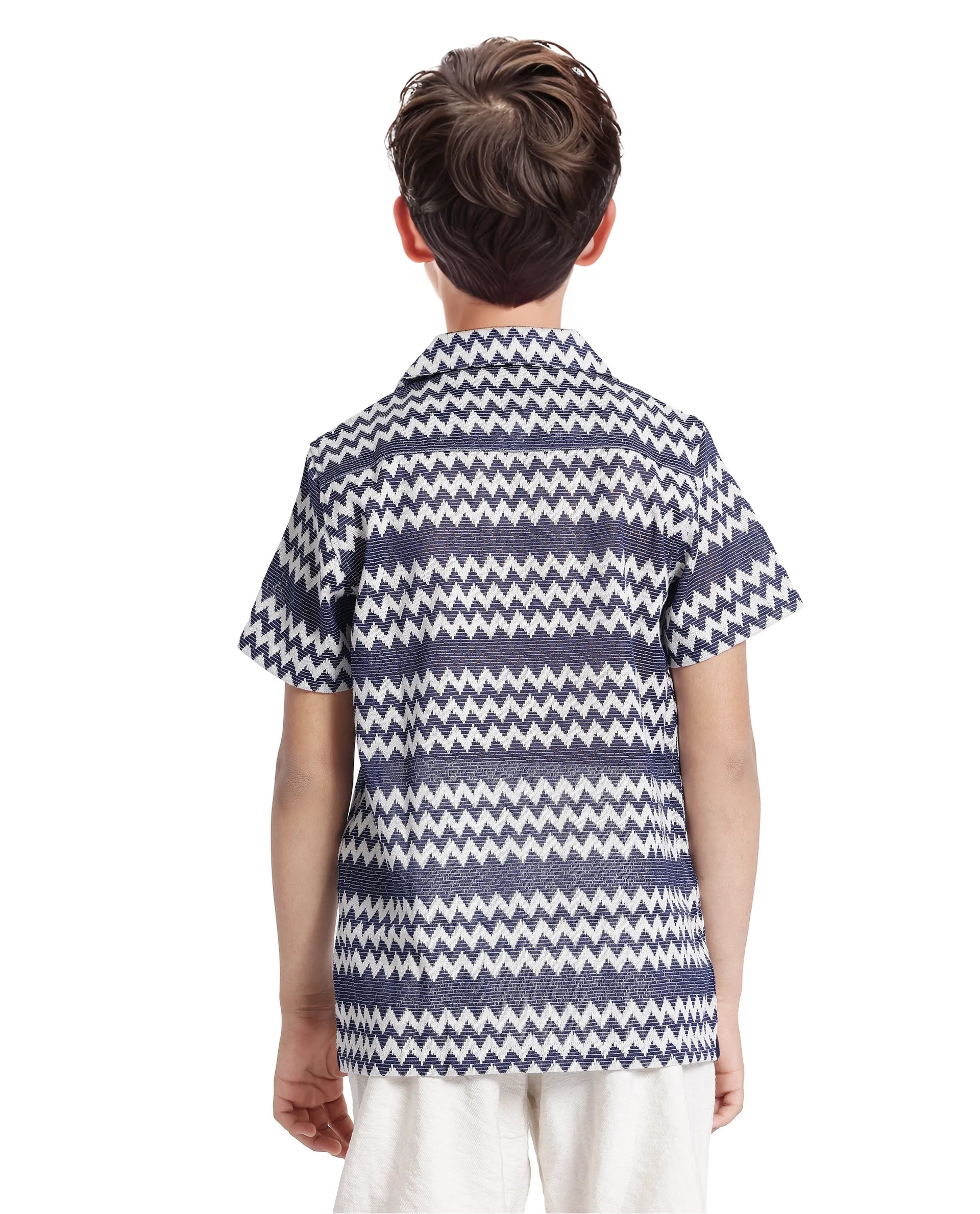 Rare Ones Kids Dio Blue Cotton Poly Half Sleeve Cuban Collar Dobby Shirt