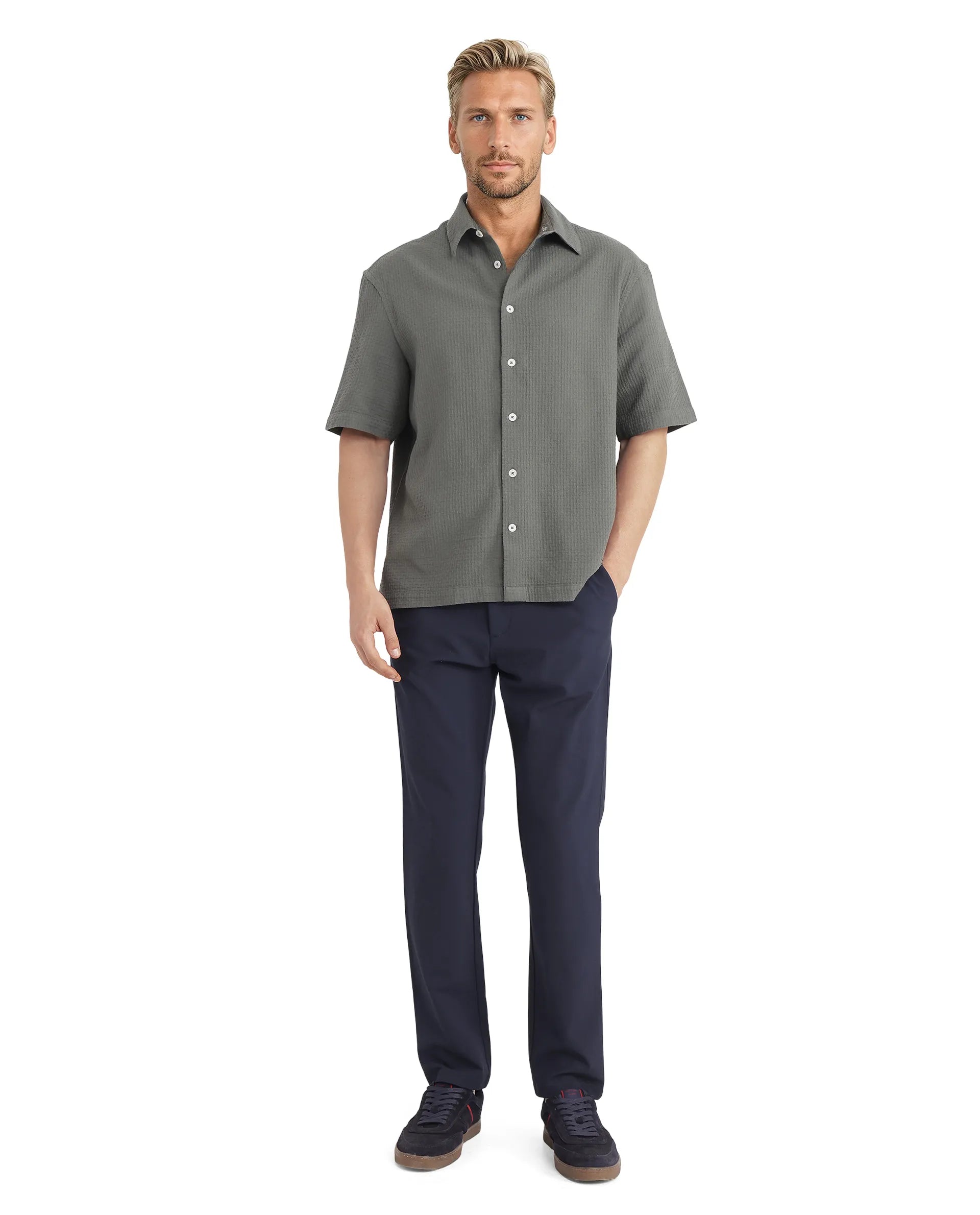 Rare Rabbit Men's Dira Dark Green Cotton Fabric Short Sleeve Regular Collared Boxy Fit Button Closure Textured Shirt