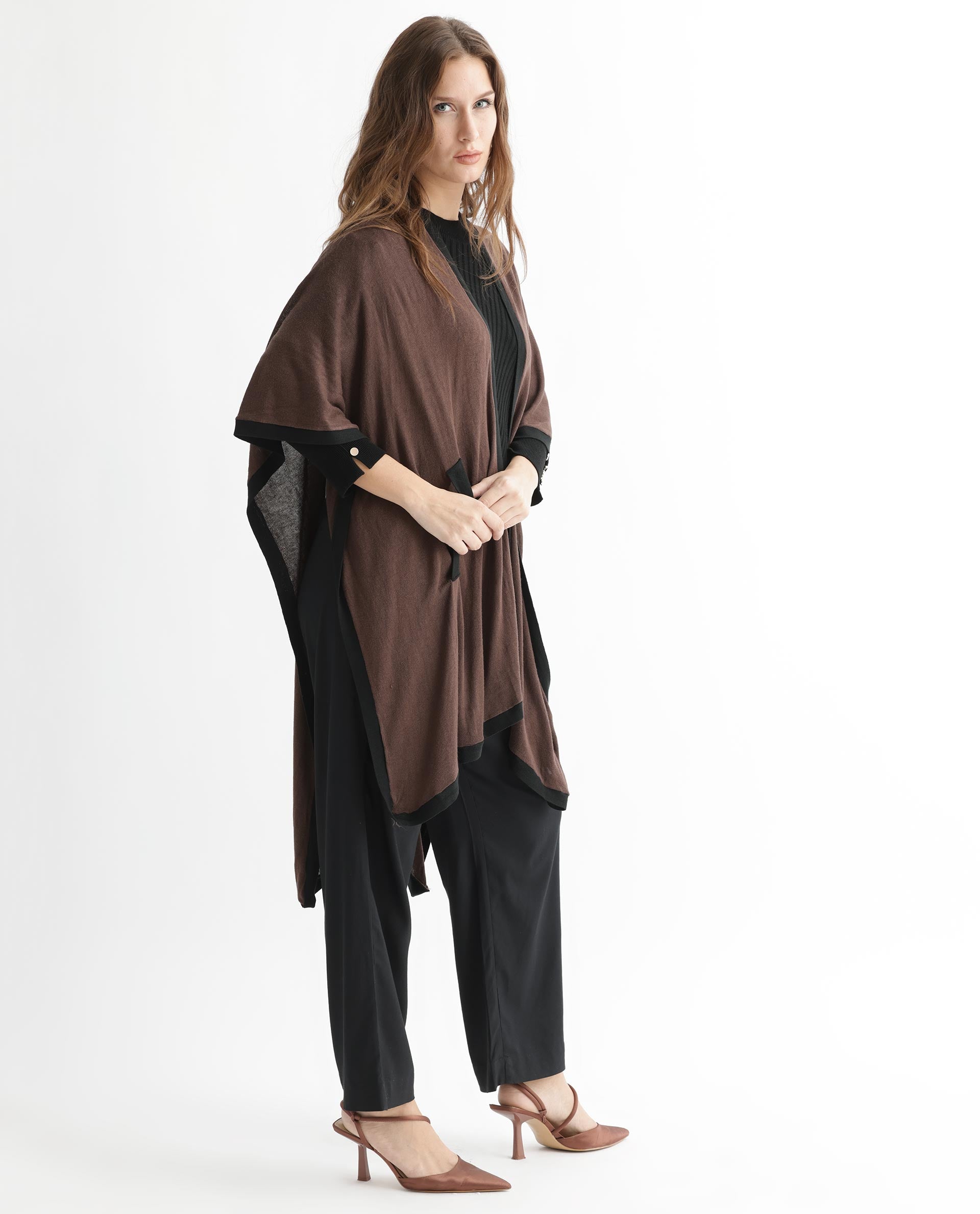 Rareism Women Display Brown Viscose Fabric 3/4Th Sleeves Relaxed Fit Solid Collarless Sweater