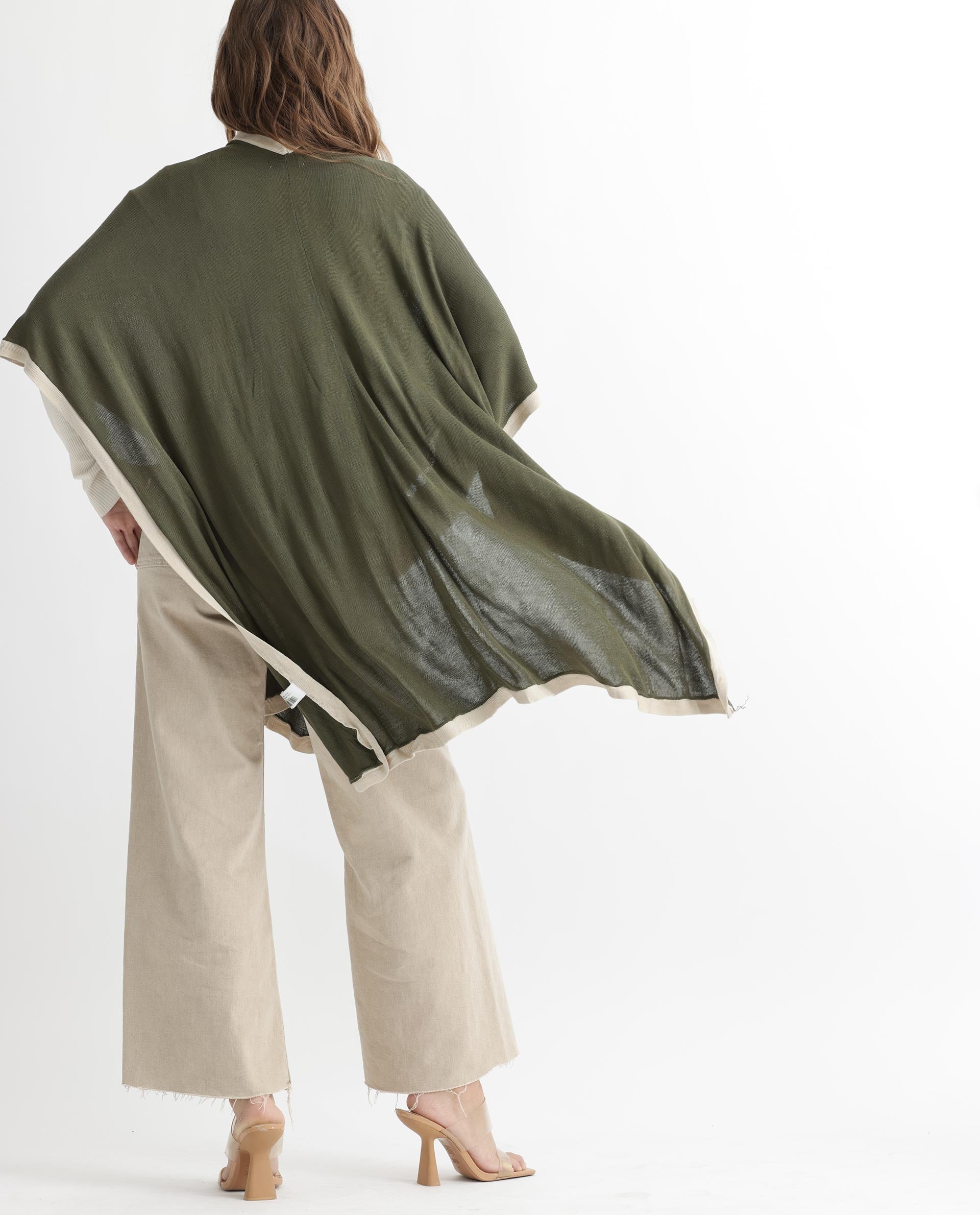 Rareism Women Display Olive Viscose Fabric 3/4Th Sleeves Relaxed Fit Solid Collarless Sweater