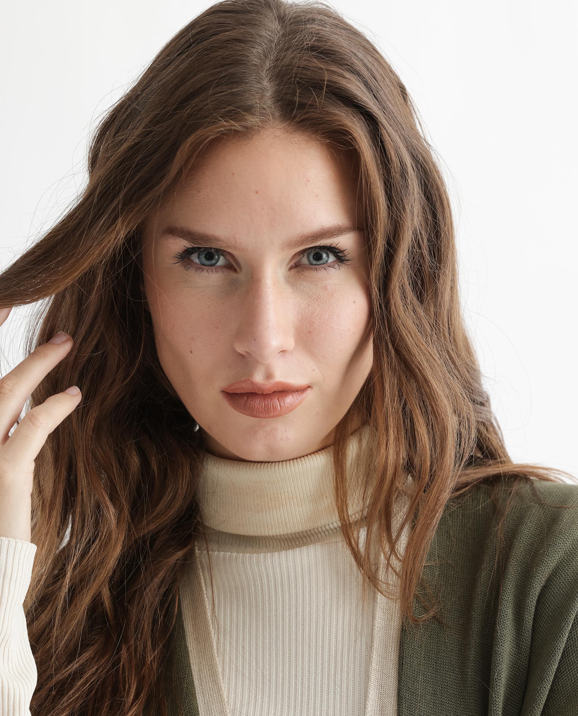 Rareism Women Display Olive Viscose Fabric 3/4Th Sleeves Relaxed Fit Solid Collarless Sweater