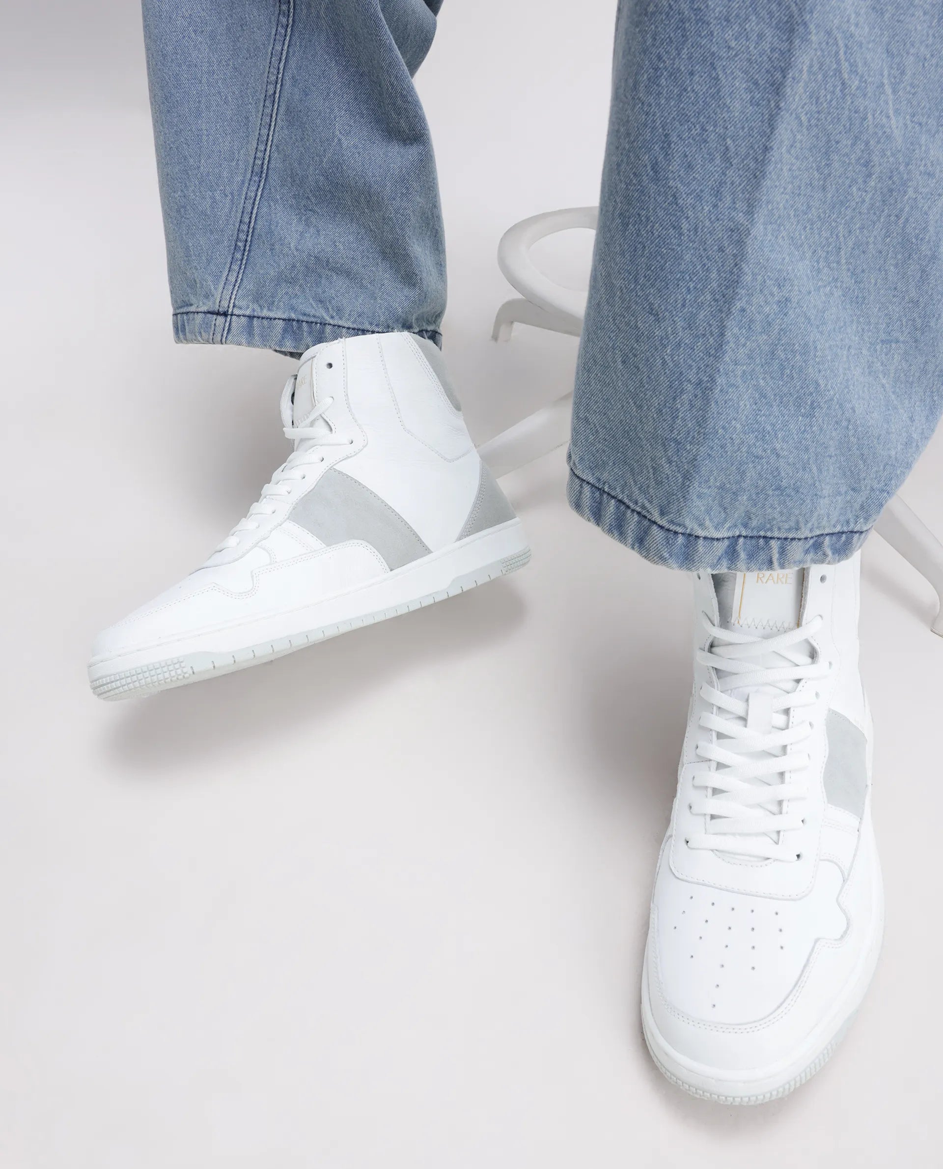 Rare Rabbit Men's Dist Cement Leather Lace-Up Closure High-Top Sneaker