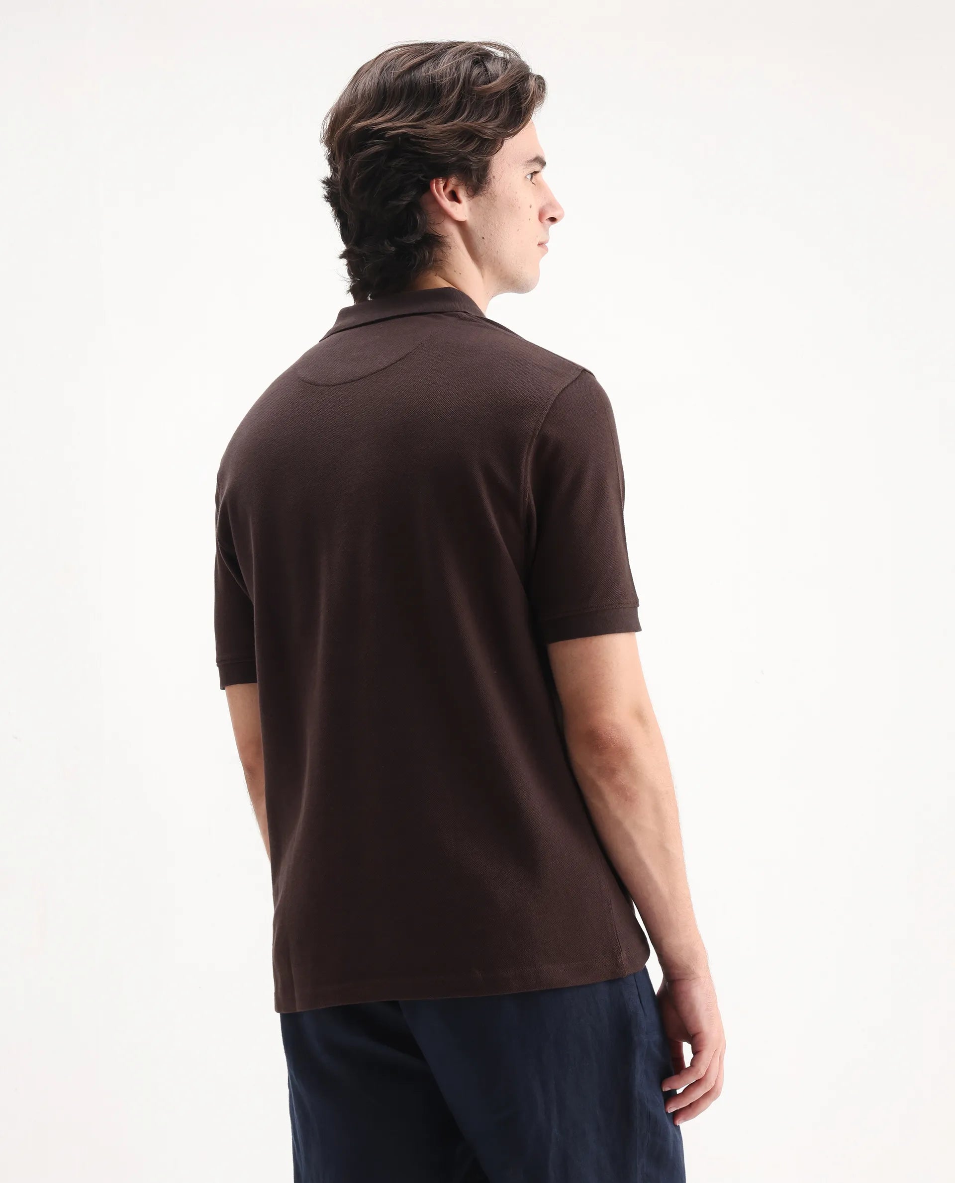 Rare Rabbit Men's Dive Dark Brown Cotton Embroidered Regular Fit Half Sleeve Polo