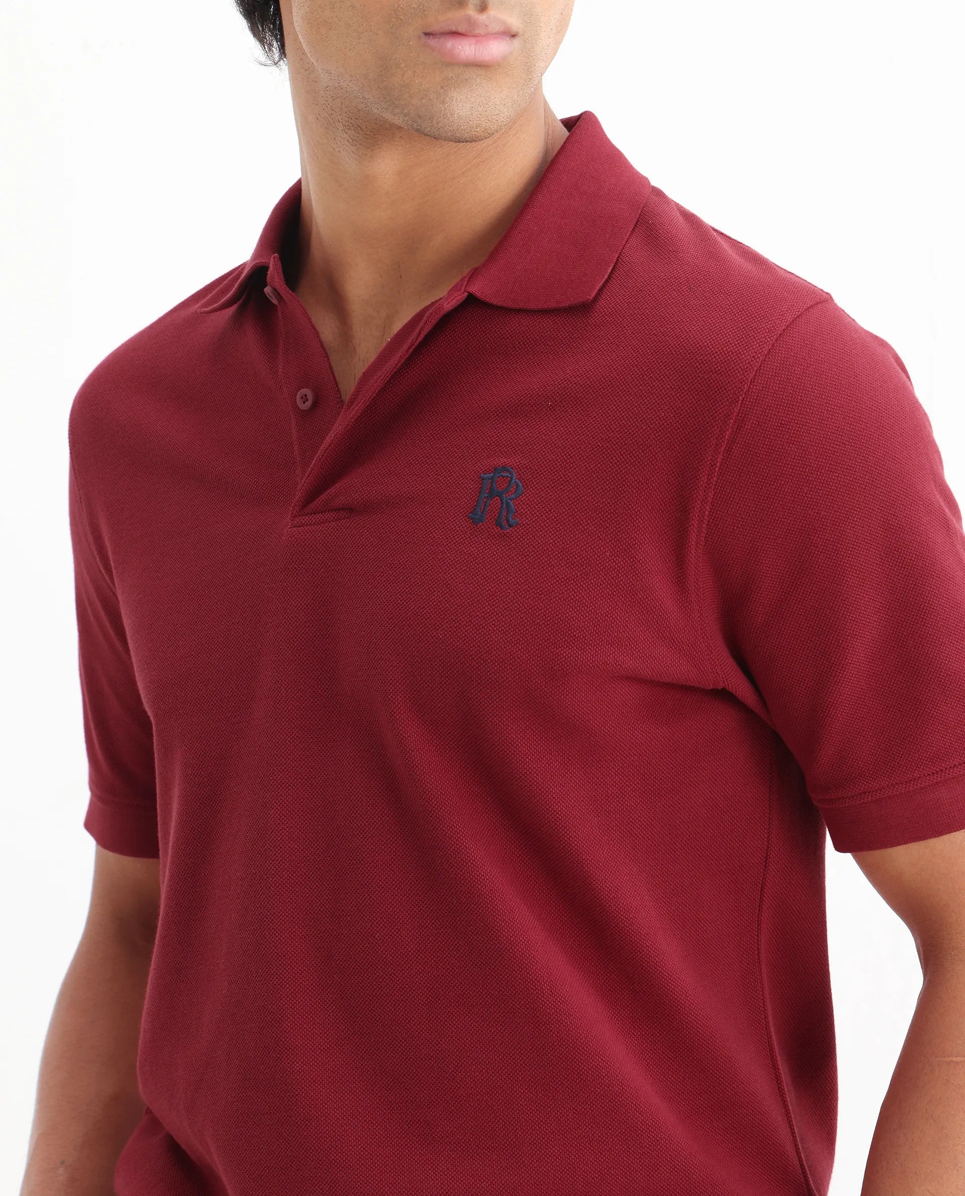 Rare Rabbit Men's Dive Red Cotton Plain Regular Fit Half Sleeve Polo