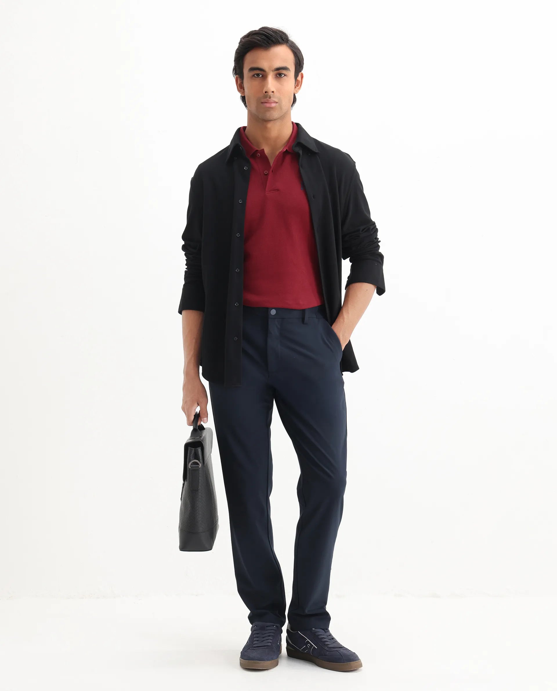 Rare Rabbit Men's Dive Red Cotton Plain Regular Fit Half Sleeve Polo