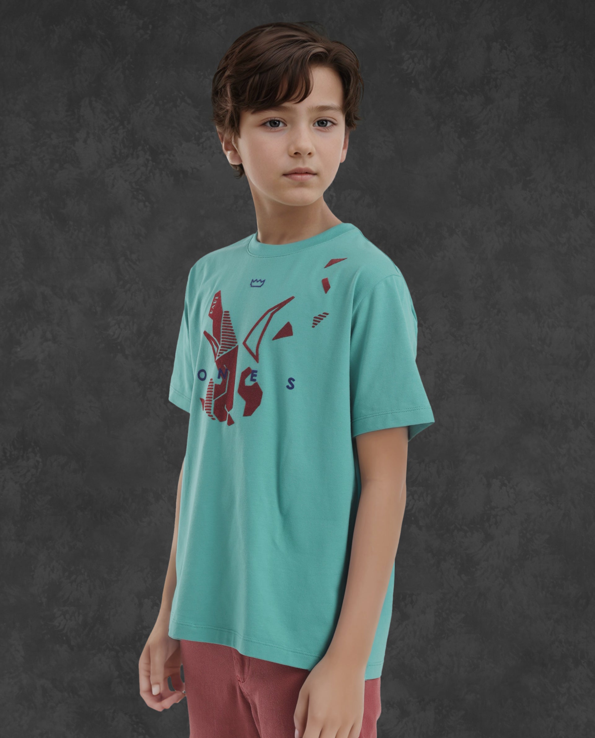 Rare Ones Kids Div Green Cotton Half Sleeves Crew Neck Regular Fit Graphic Print T-Shirt