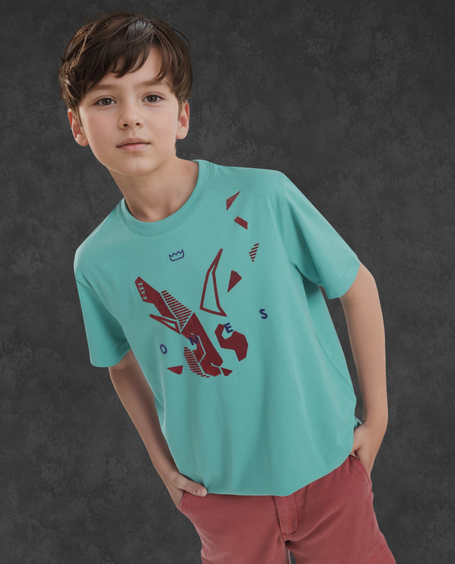 Rare Ones Kids Div Green Cotton Half Sleeves Crew Neck Regular Fit Graphic Print T-Shirt