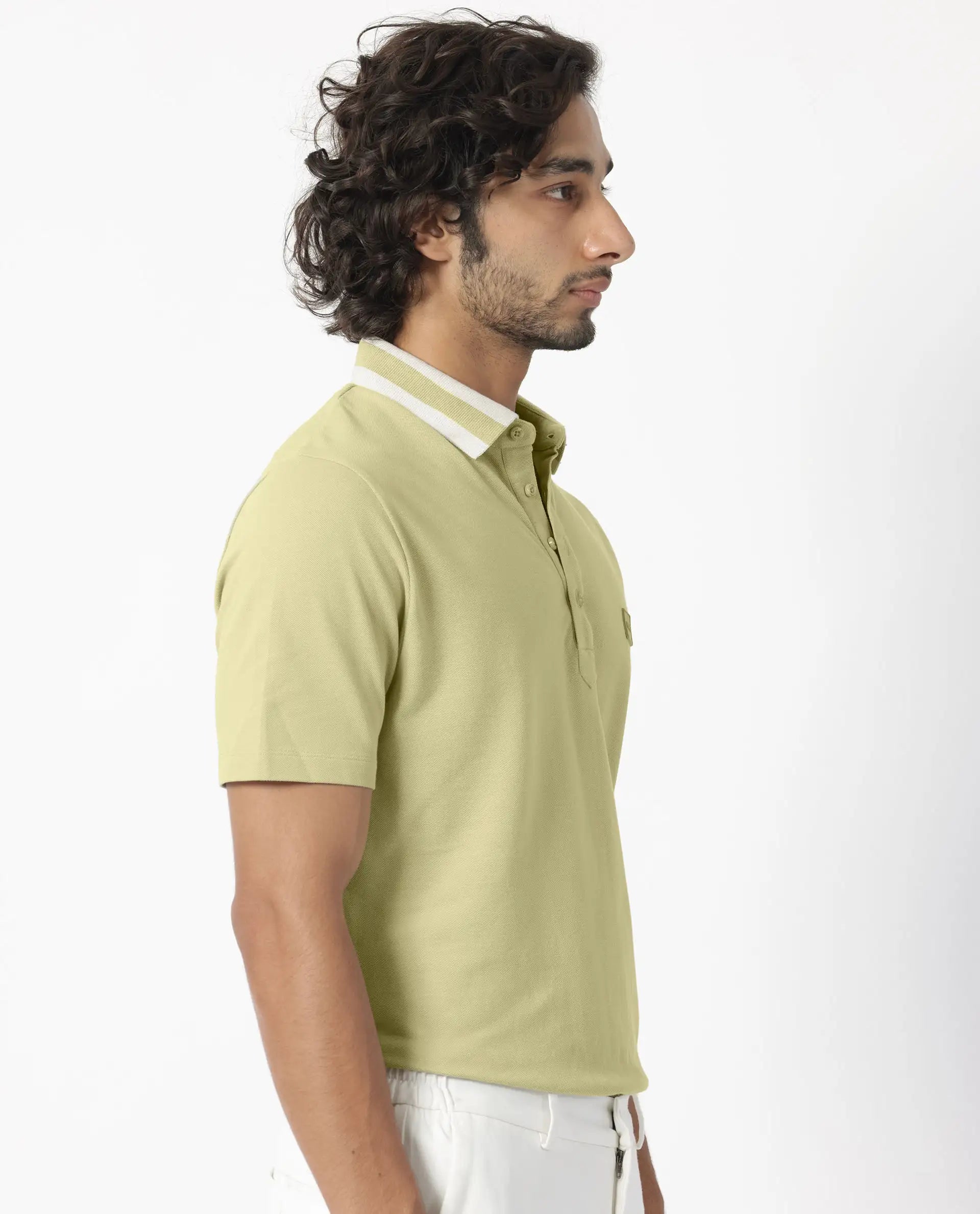 Rare Rabbit Men's Divide Dusky Green Cotton Plain Regular Fit Half Sleeve Polo