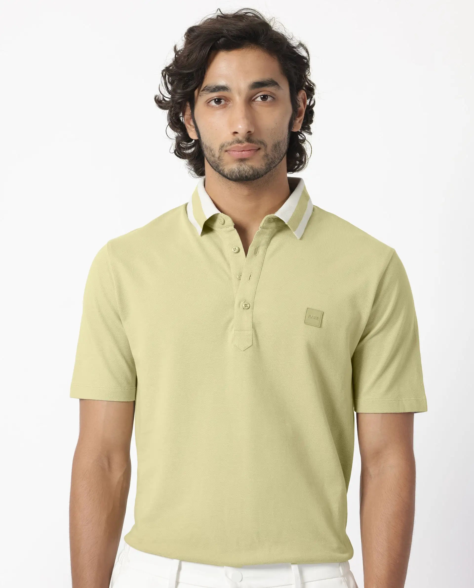 Rare Rabbit Men's Divide Dusky Green Cotton Plain Regular Fit Half Sleeve Polo