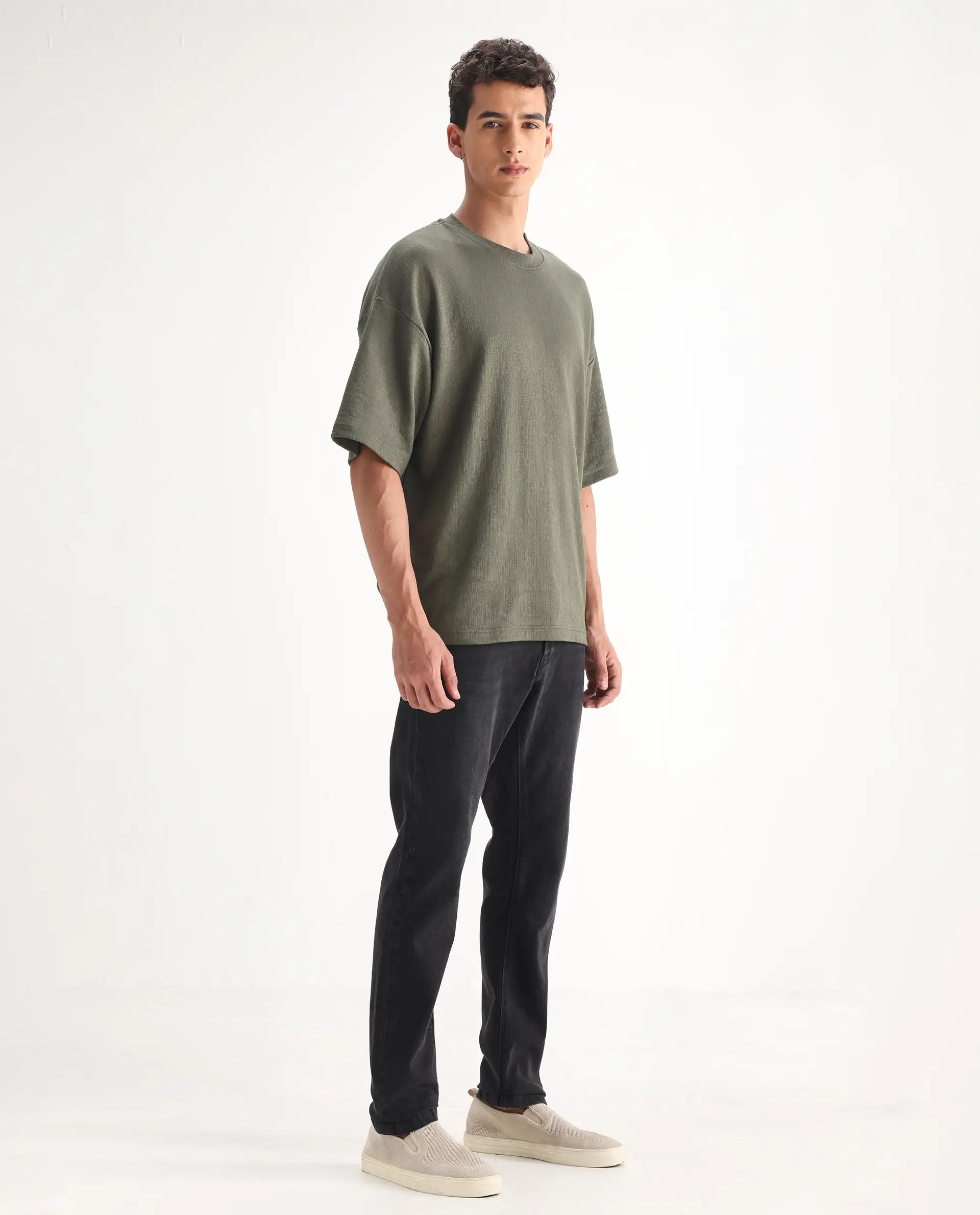 Rare Rabbit Men's Divi Grey Cotton Plain Hawk Slim Fit Jeans