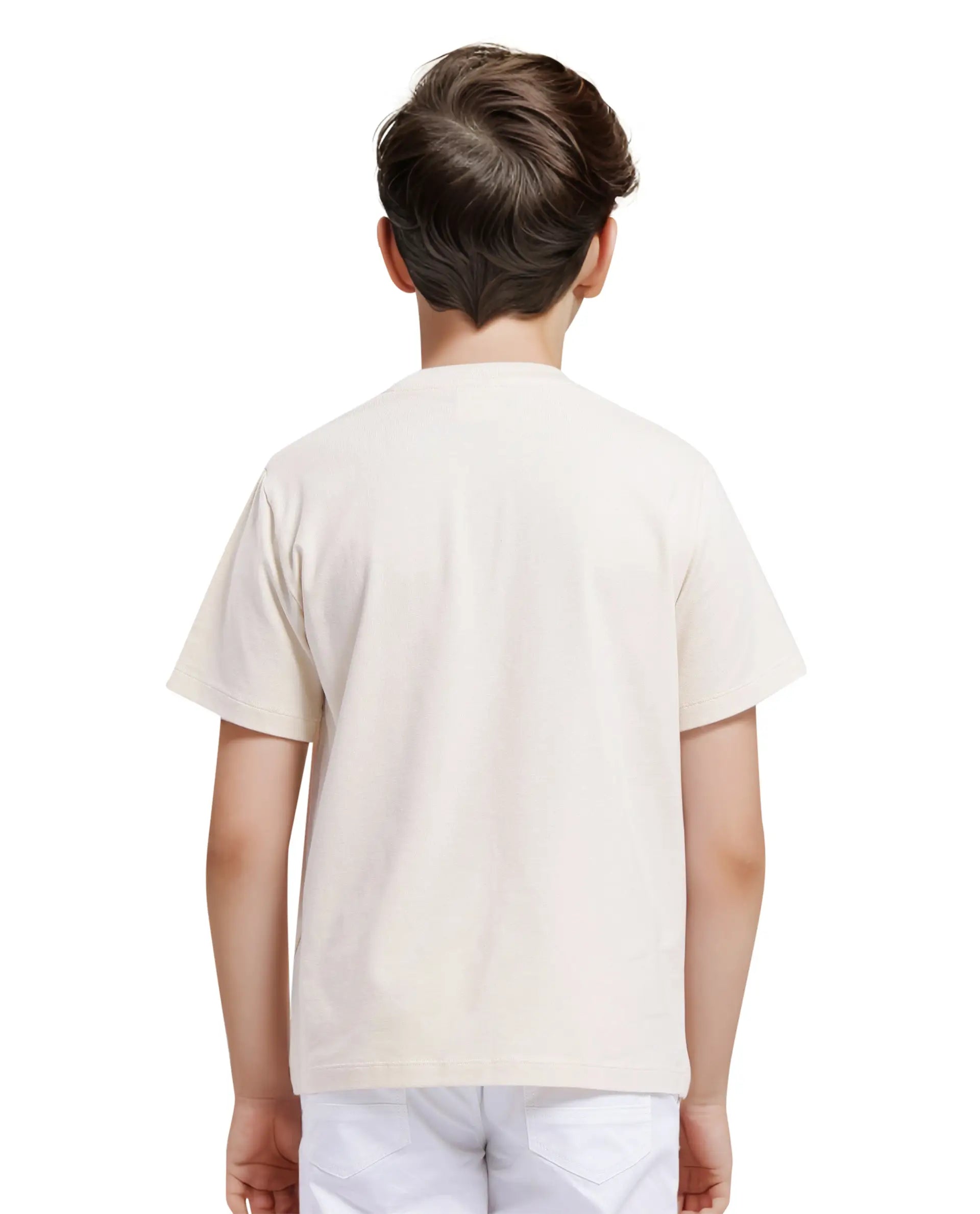 Rare Ones Kids Div Off White Cotton Short Sleeve Crew Neck Regular Fit Flock Print T-Shirt