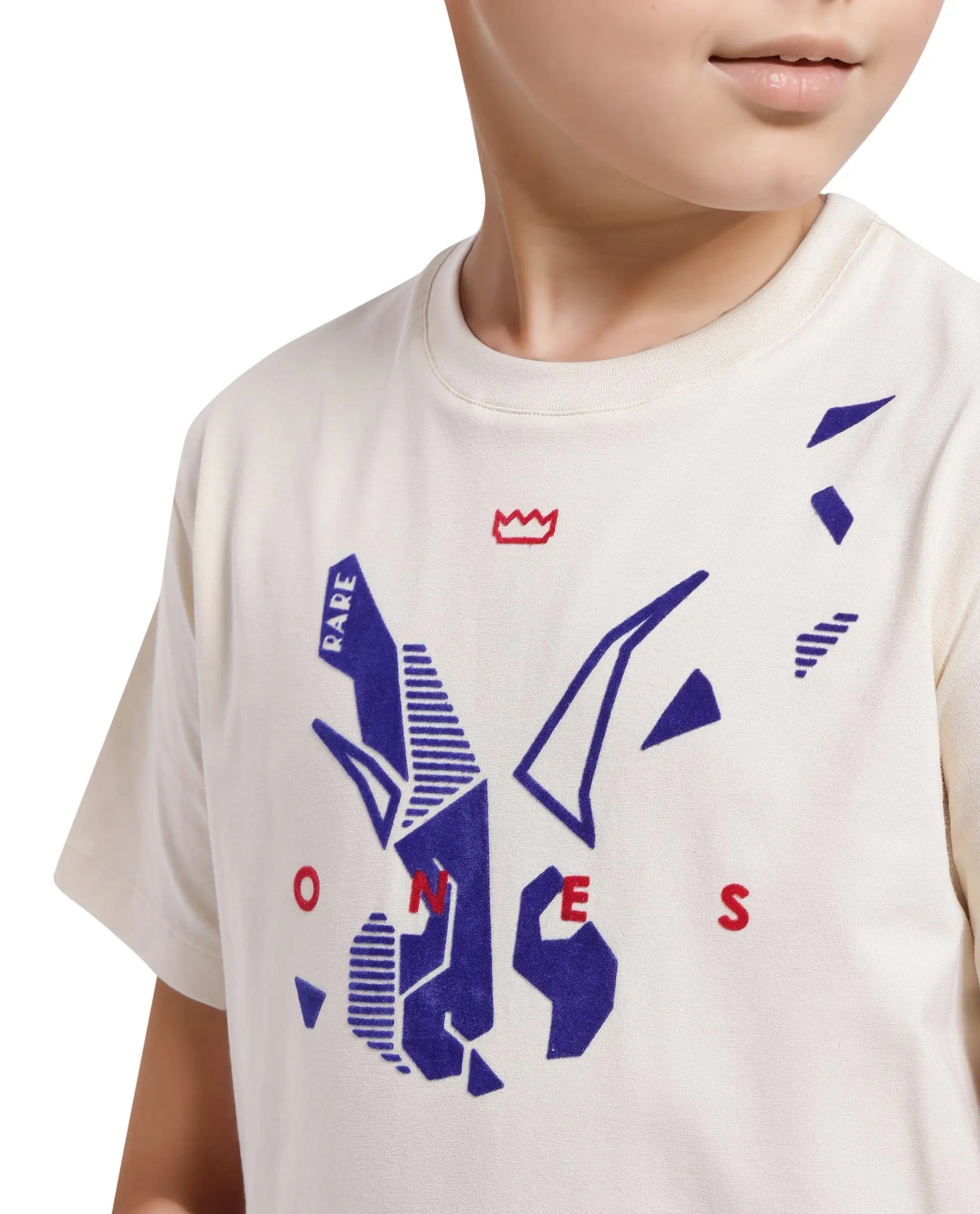 Rare Ones Kids Div Off White Cotton Short Sleeve Crew Neck Regular Fit Flock Print T-Shirt