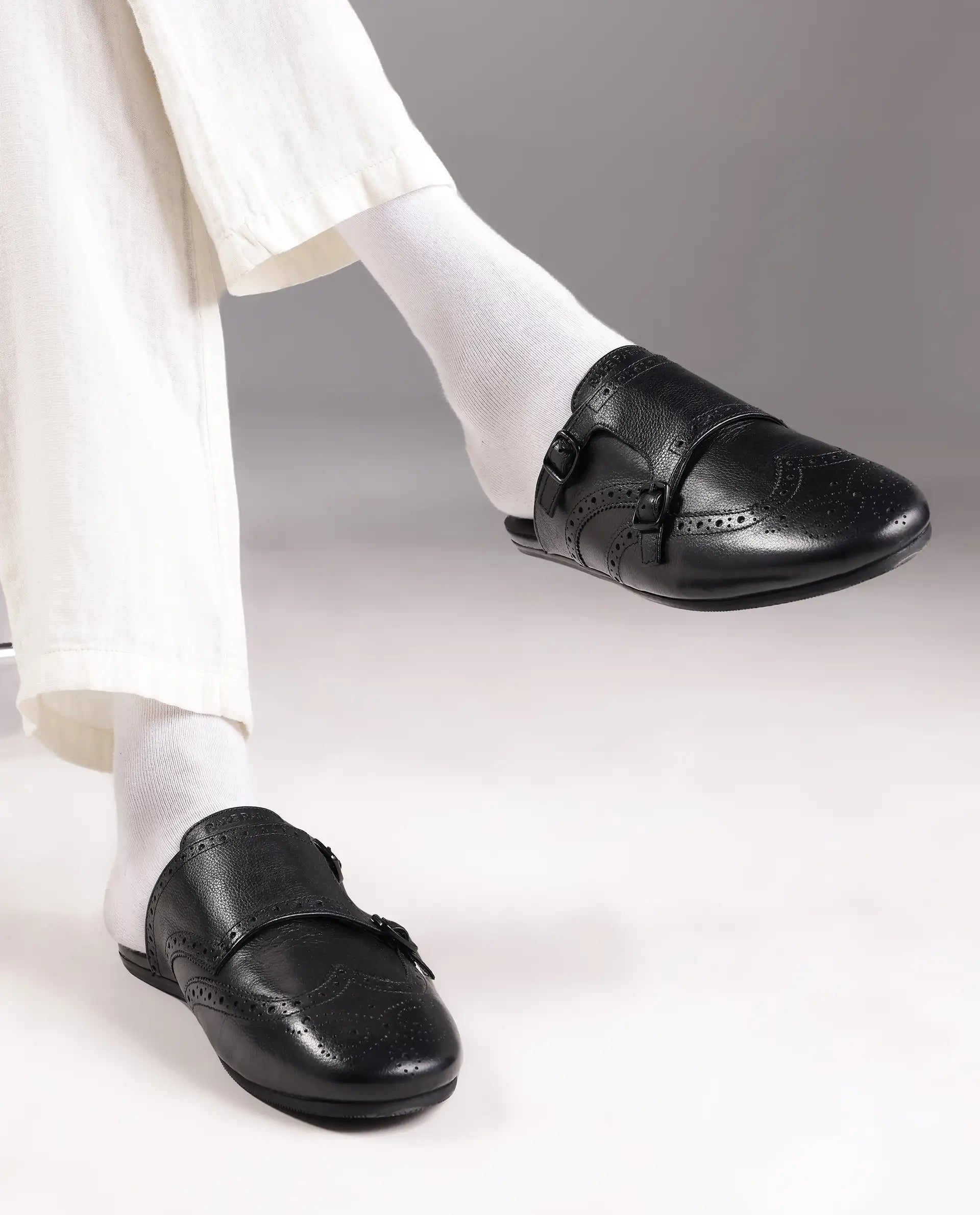 Rare Rabbit Men's Dmonk Black Leather Mule
