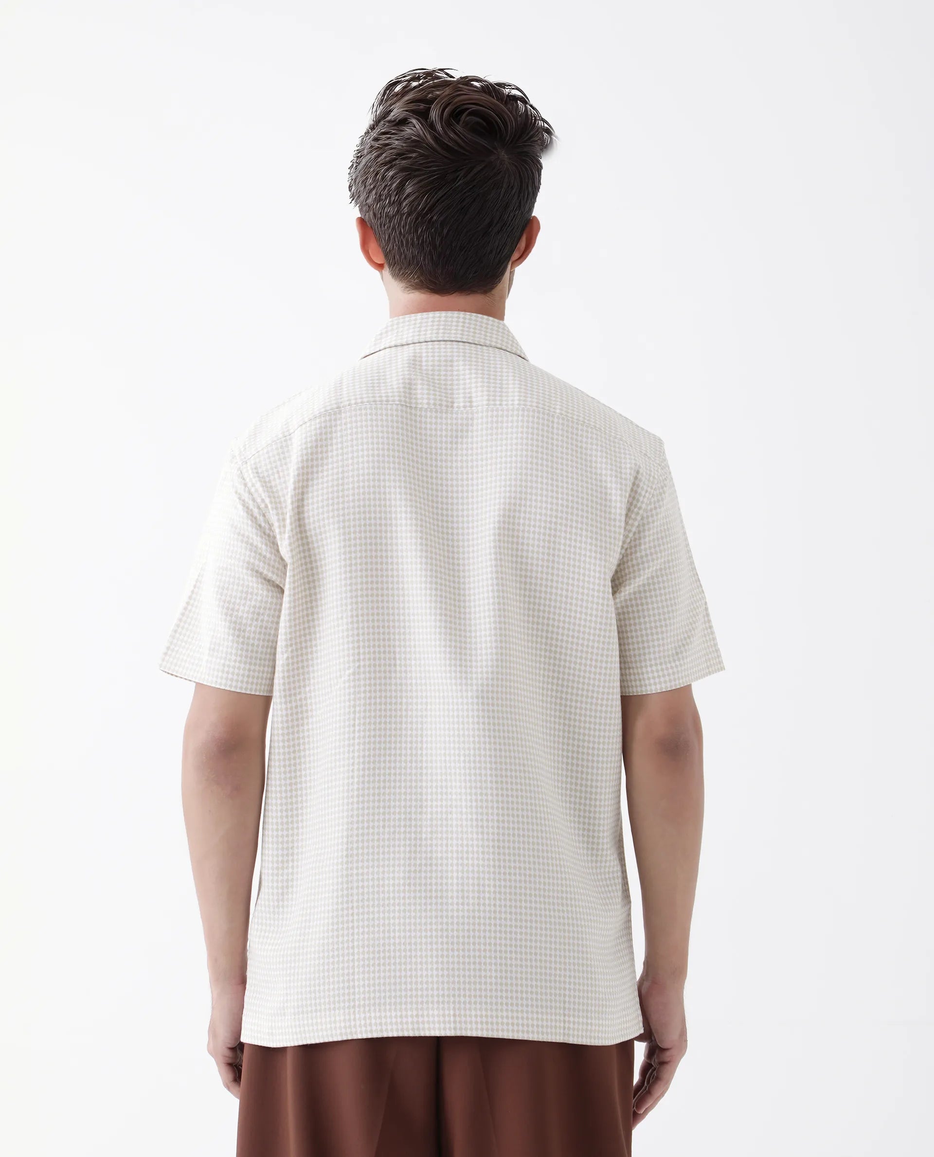 Rare Rabbit Men's Dobo Beige Cotton Polka Print Relaxed Fit Half Sleeve Cuban Collar Shirt