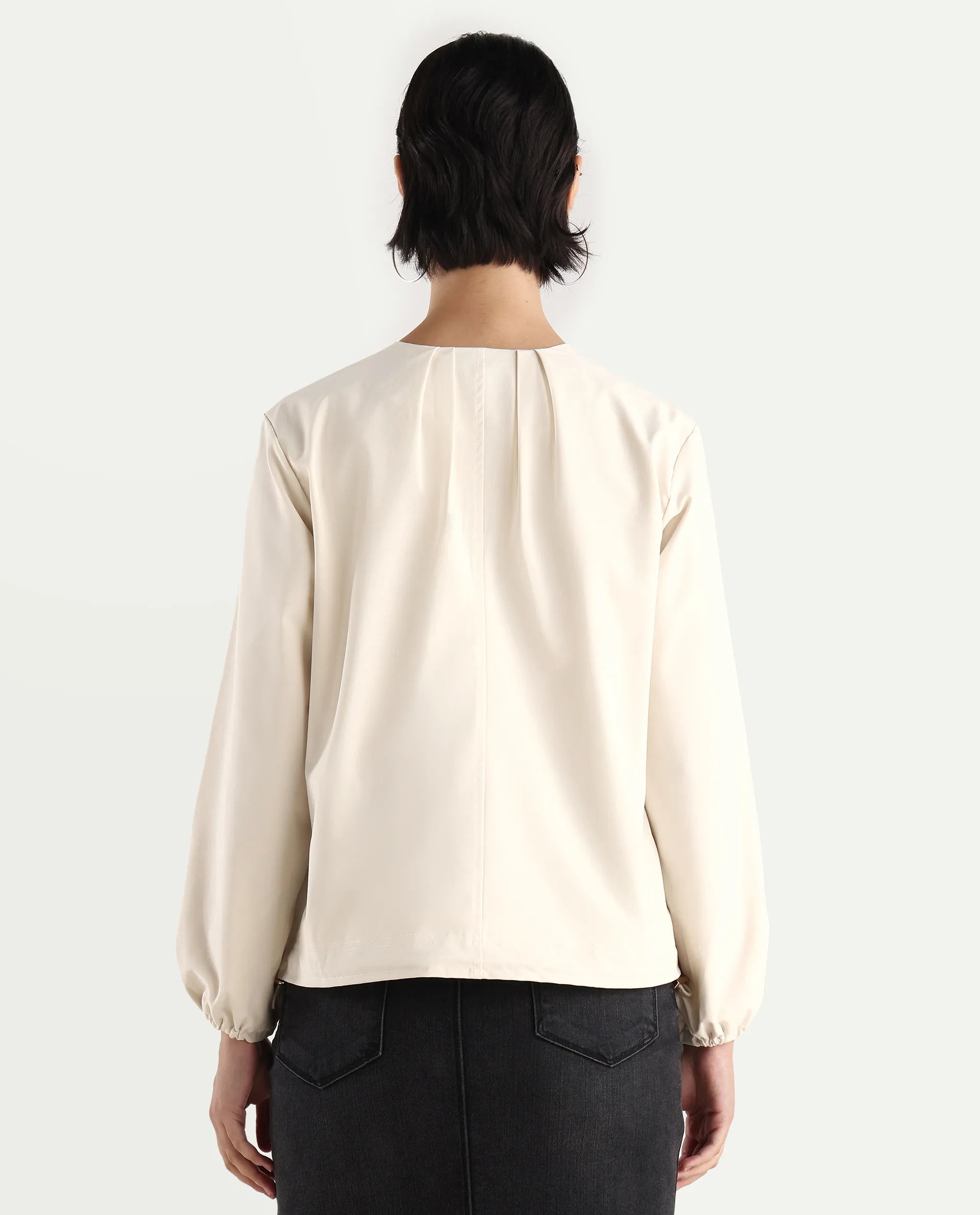 Rareism Women's Dockly Beige Crew Neck Plain Regular Fit Jacket