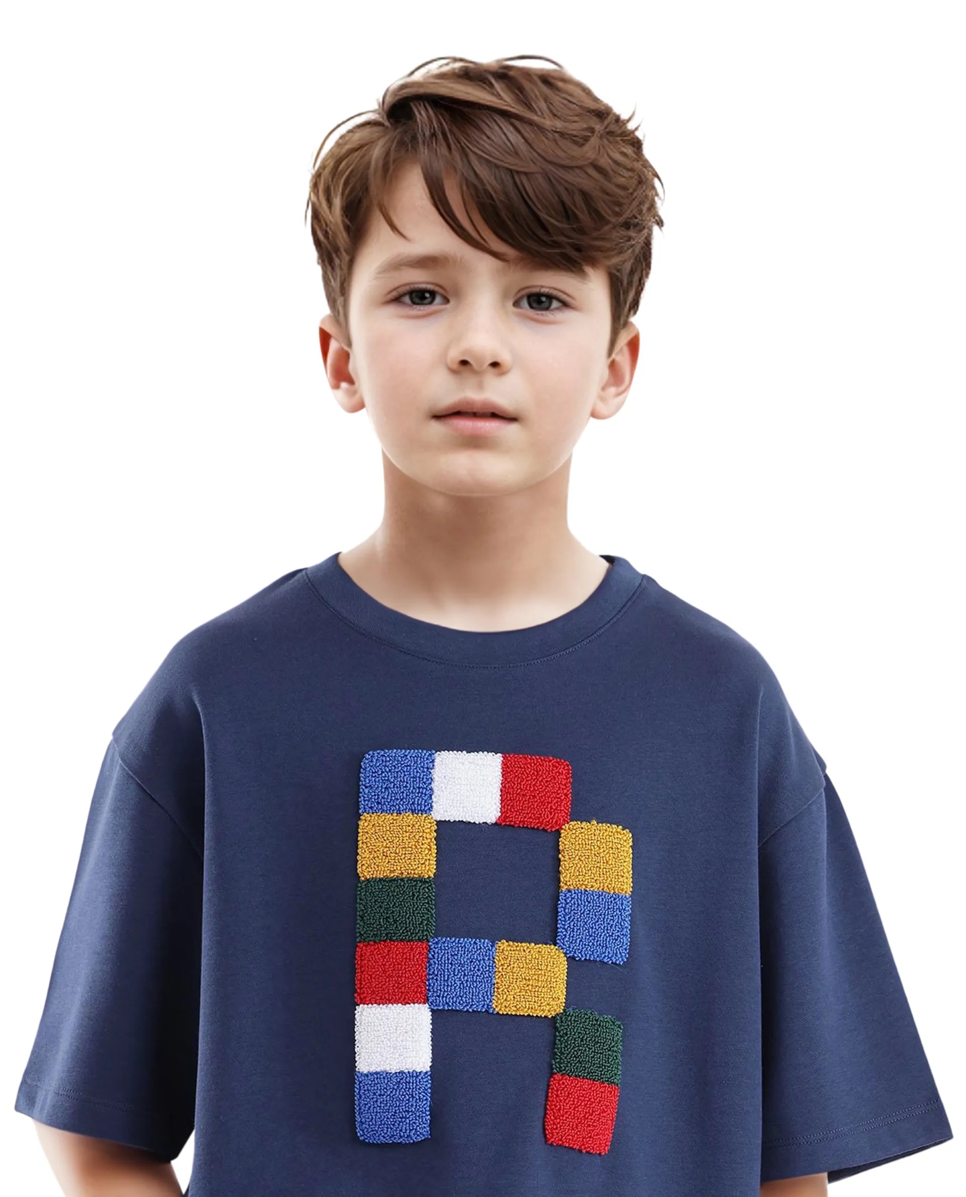 Rare Ones Kids Doe Navy Cotton Poly Short Sleeve Crew Neck Towel Embroidery Boxy T-Shirt