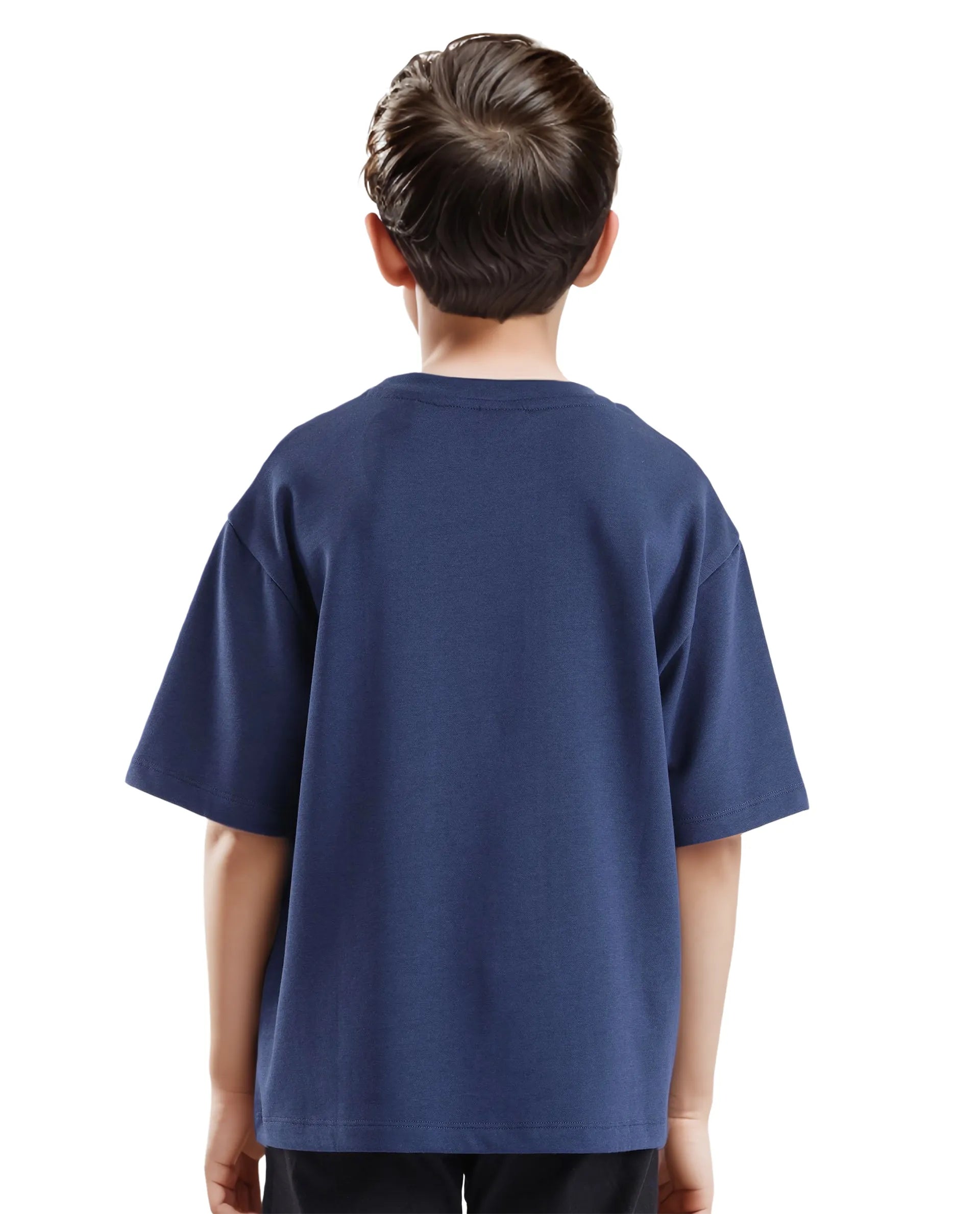 Rare Ones Kids Doe Navy Cotton Poly Short Sleeve Crew Neck Towel Embroidery Boxy T-Shirt