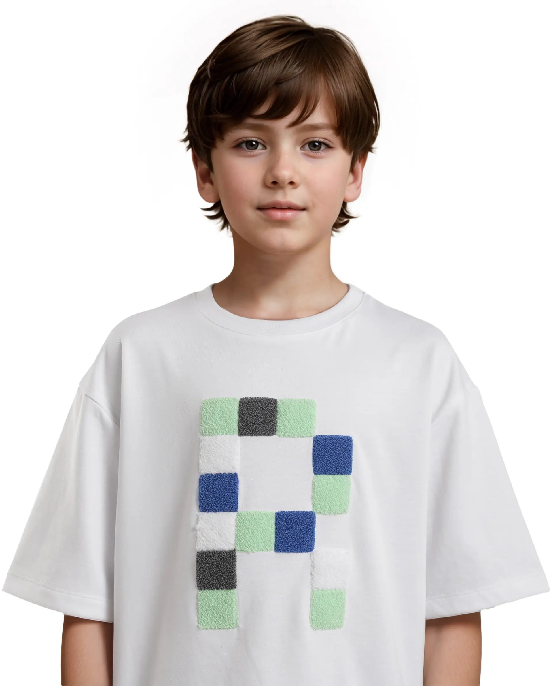 Rare Ones Kids Doe White Cotton Full Sleeves Crew Neck Towel Embroidery Print Oversized Fit T-Shirt