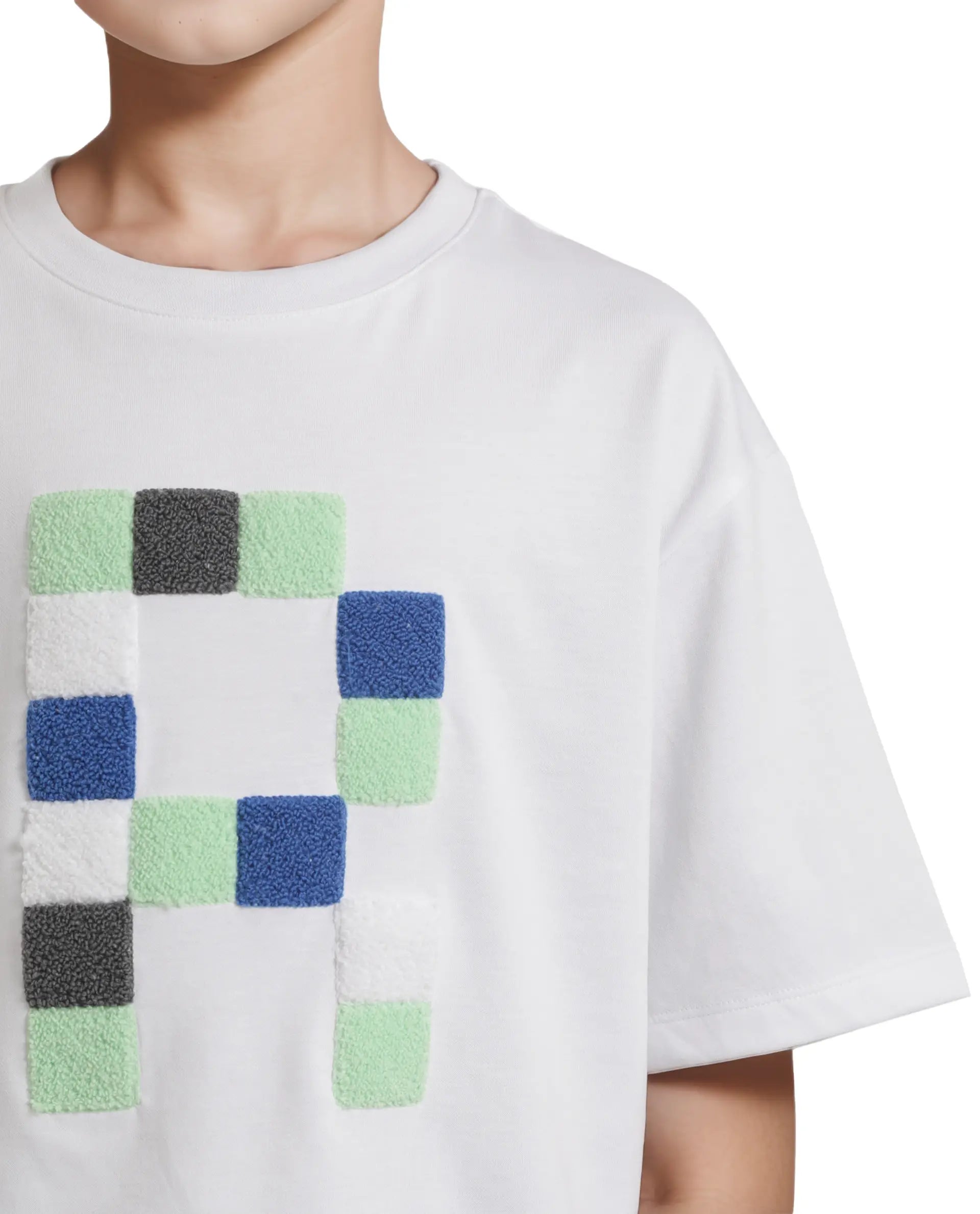 Rare Ones Kids Doe White Cotton Full Sleeves Crew Neck Towel Embroidery Print Oversized Fit T-Shirt