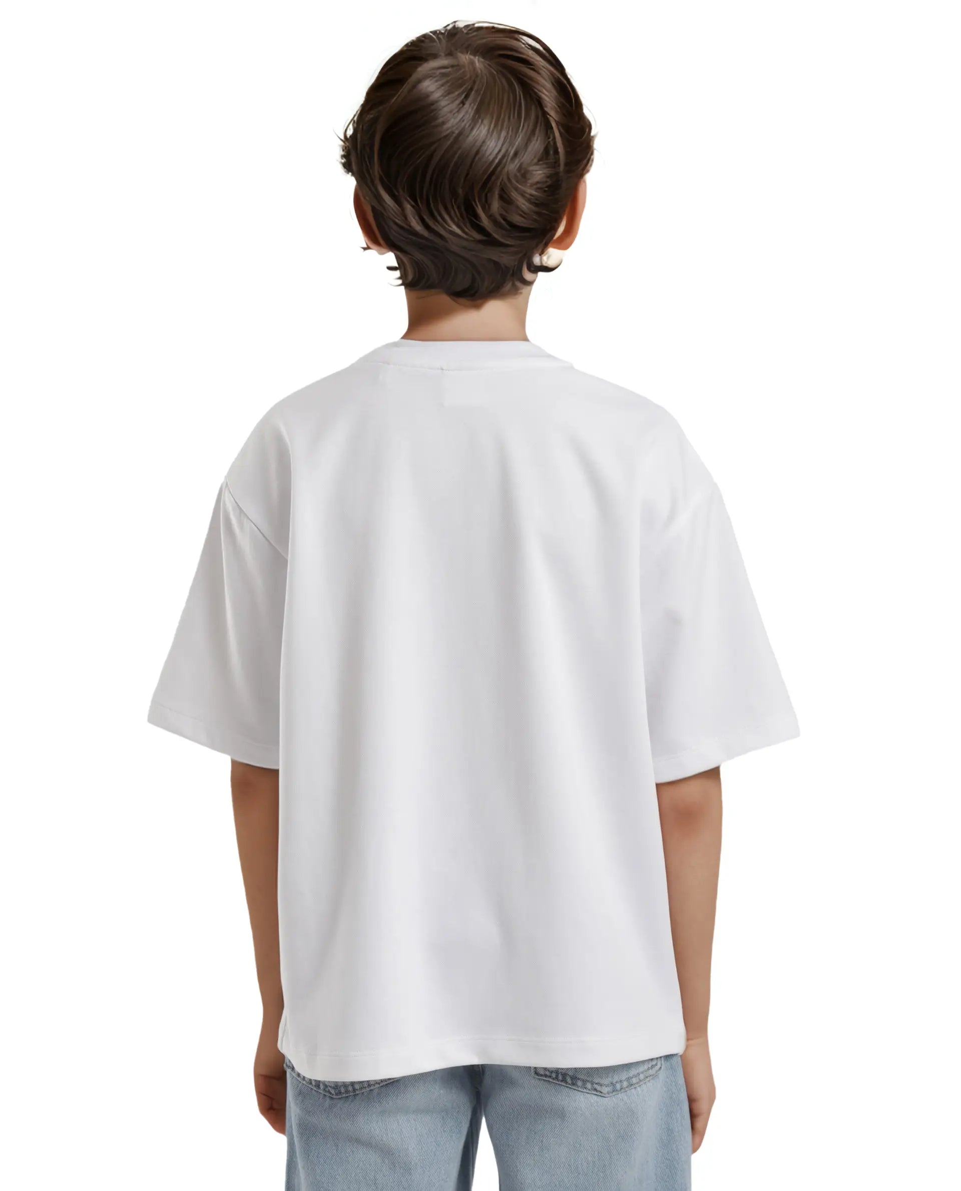 Rare Ones Kids Doe White Cotton Full Sleeves Crew Neck Towel Embroidery Print Oversized Fit T-Shirt