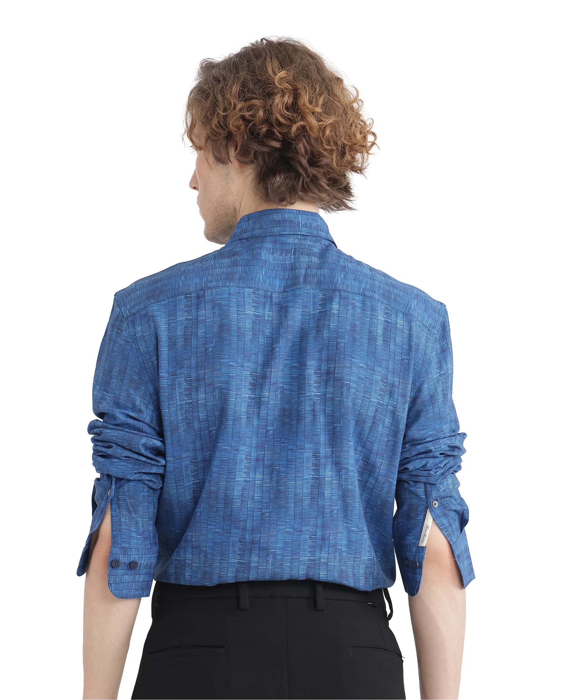 Rare Rabbit Men Doma Blue Full Sleeve Collared Neck Printed Shirt