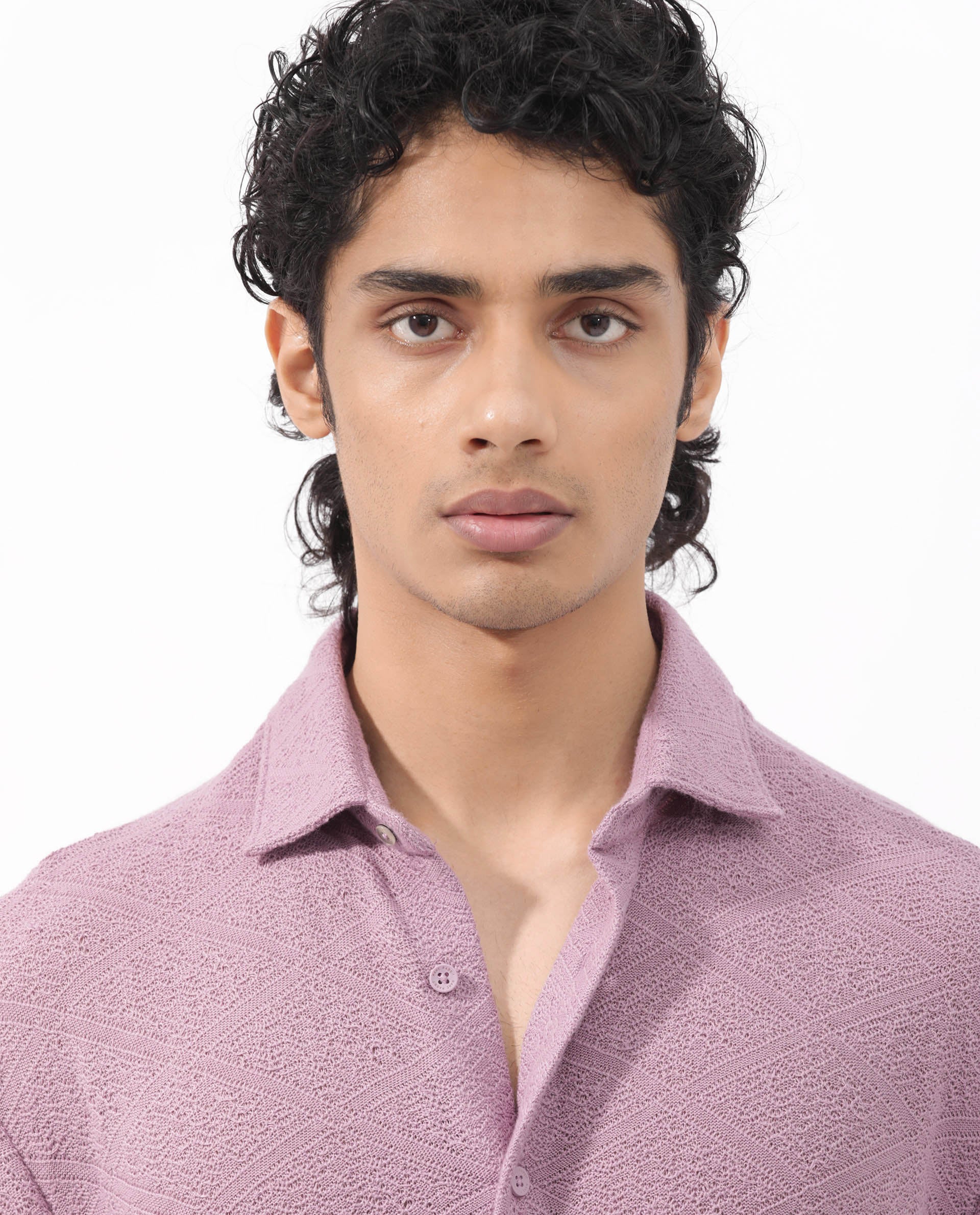 Rare Rabbit Men's Domat Dusky Purple Cotton Fabric Half Sleeve Boxy Fit Jacquard Textured Shirt