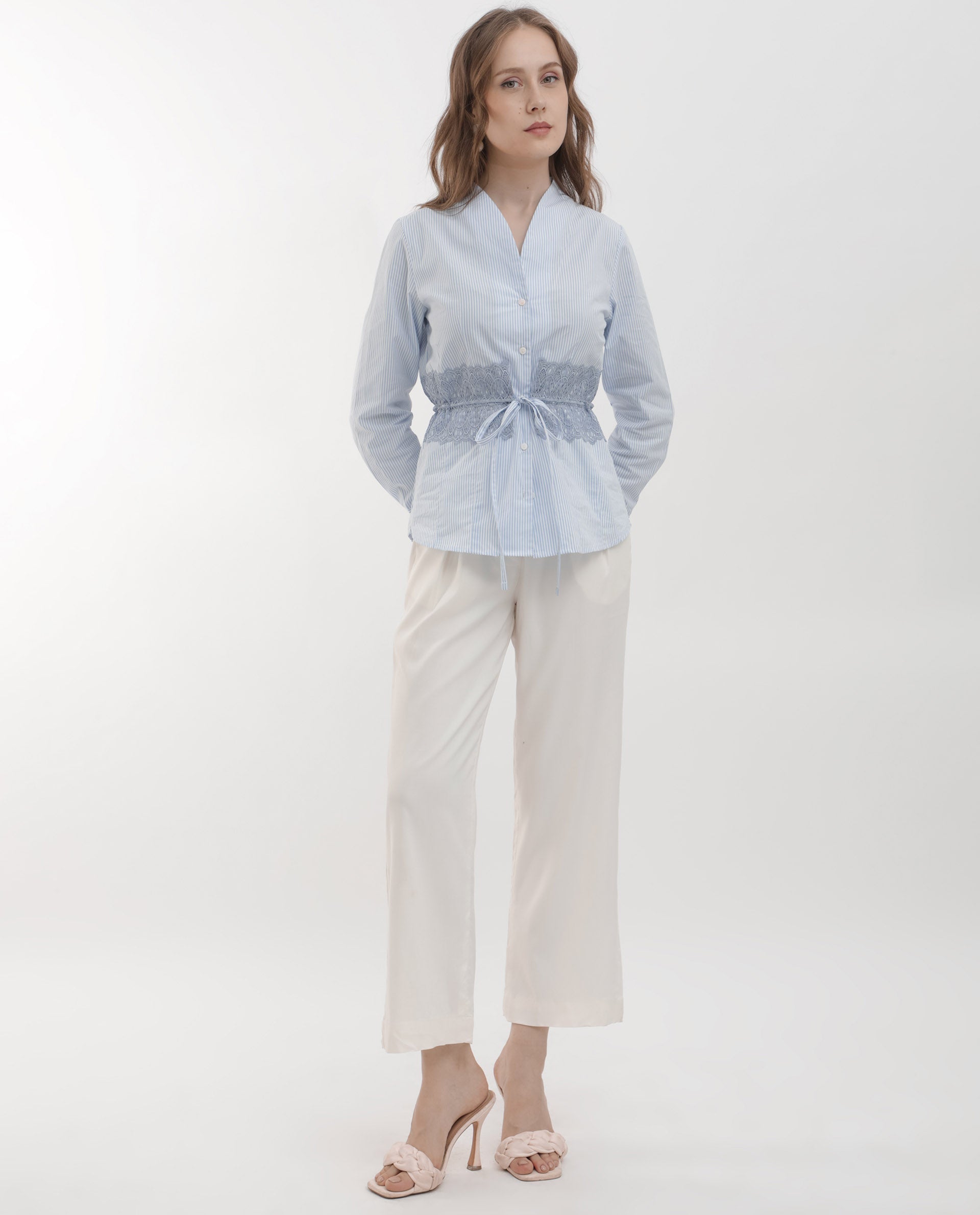 Rareism Women Doose Blue Cotton Fabric Full Sleeves Button Closure Collared Neck Cuffed Sleeve Regular Fit Plain Top