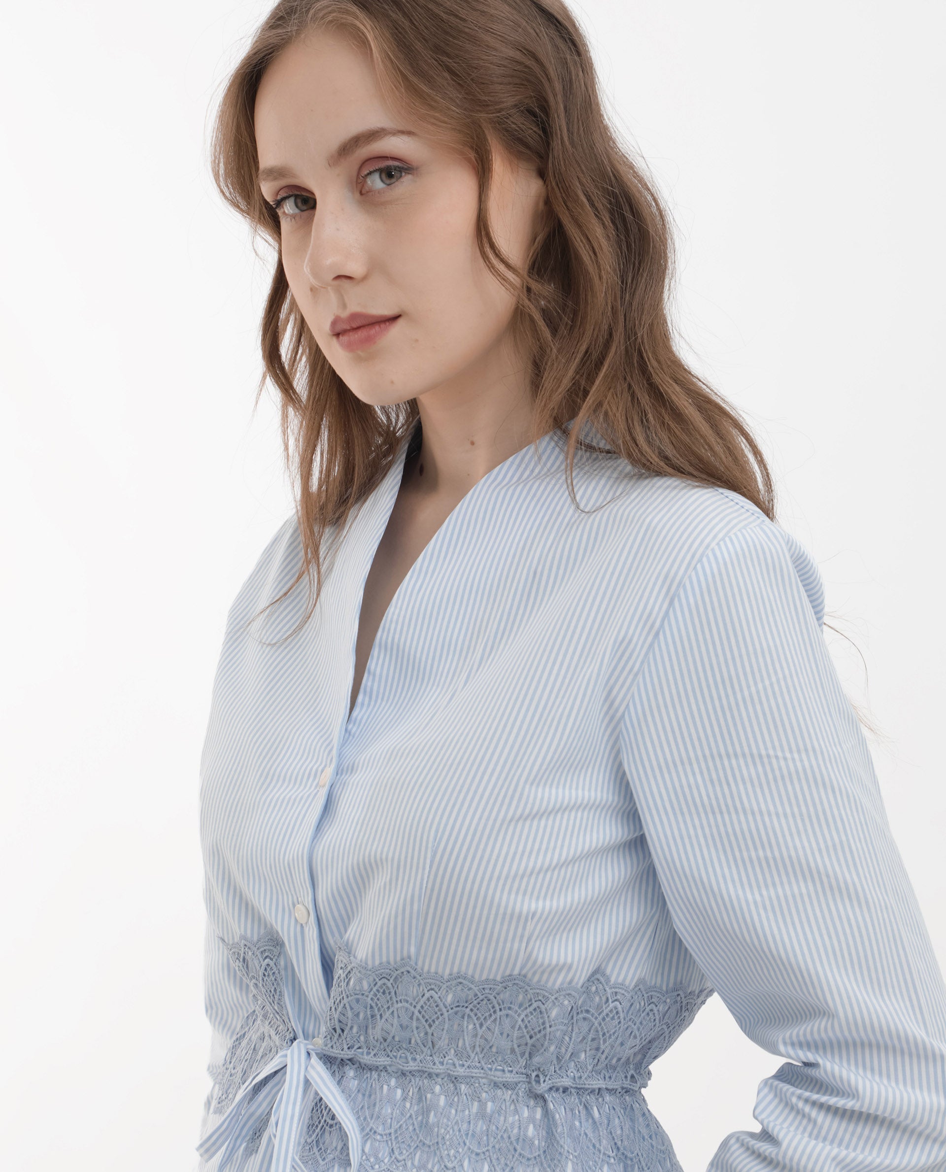 Rareism Women Doose Blue Cotton Fabric Full Sleeves Button Closure Collared Neck Cuffed Sleeve Regular Fit Plain Top