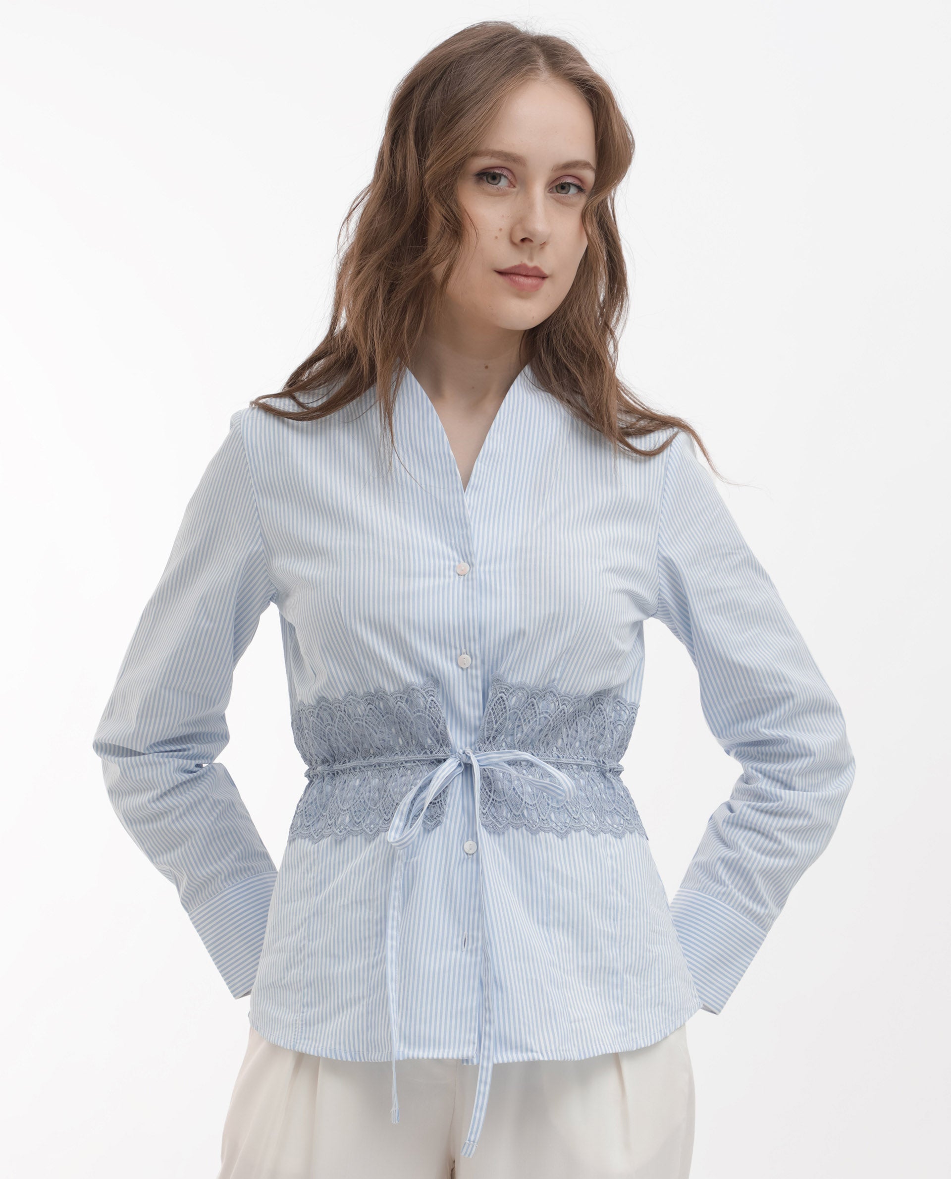 Rareism Women Doose Blue Cotton Fabric Full Sleeves Button Closure Collared Neck Cuffed Sleeve Regular Fit Plain Top