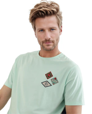 Rare Rabbit Men Dorl Light Blue Cotton Blend Fabric Short Sleeve Crew Neck HD Print Pocket Placement T-Shirt