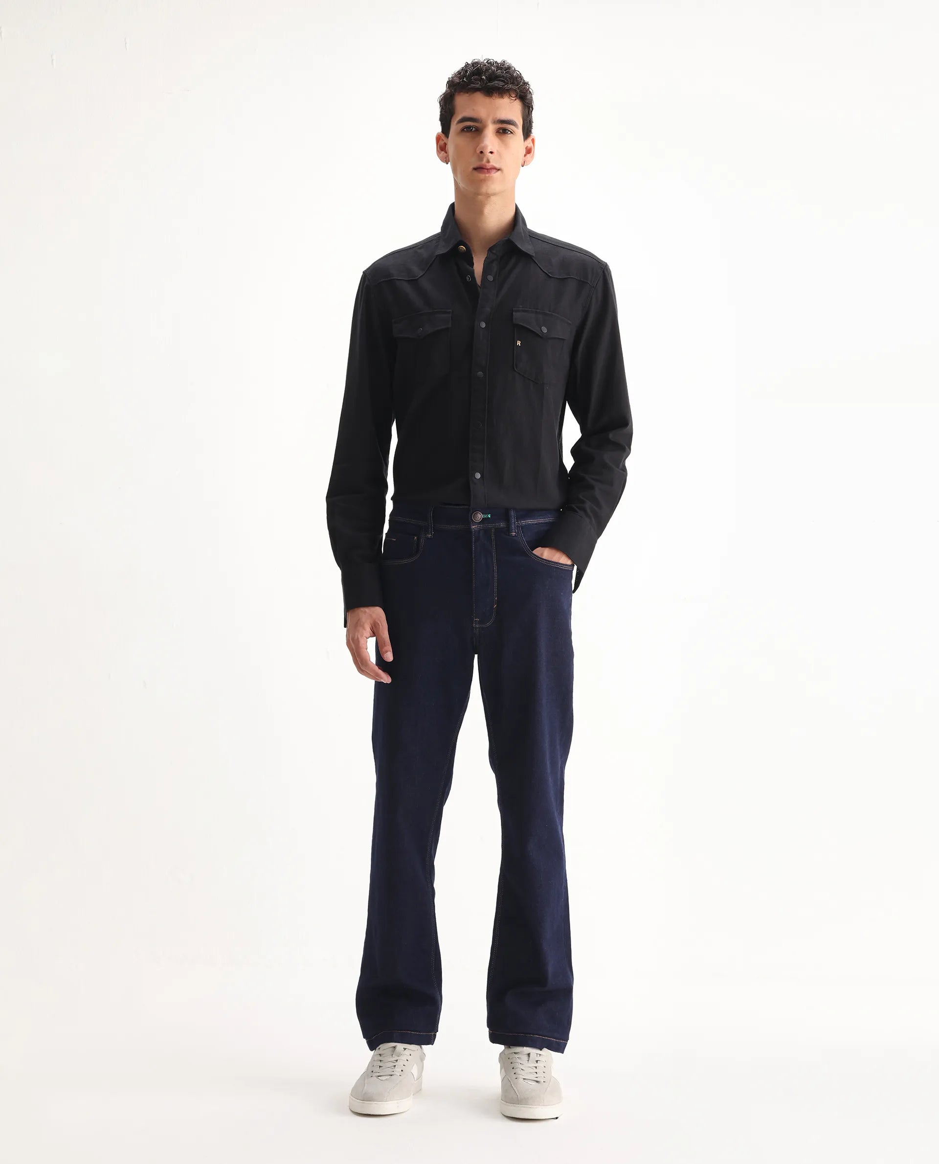 Rare Rabbit Men's Doros Navy Cotton Blend Plain Morris Regular Fit Jeans