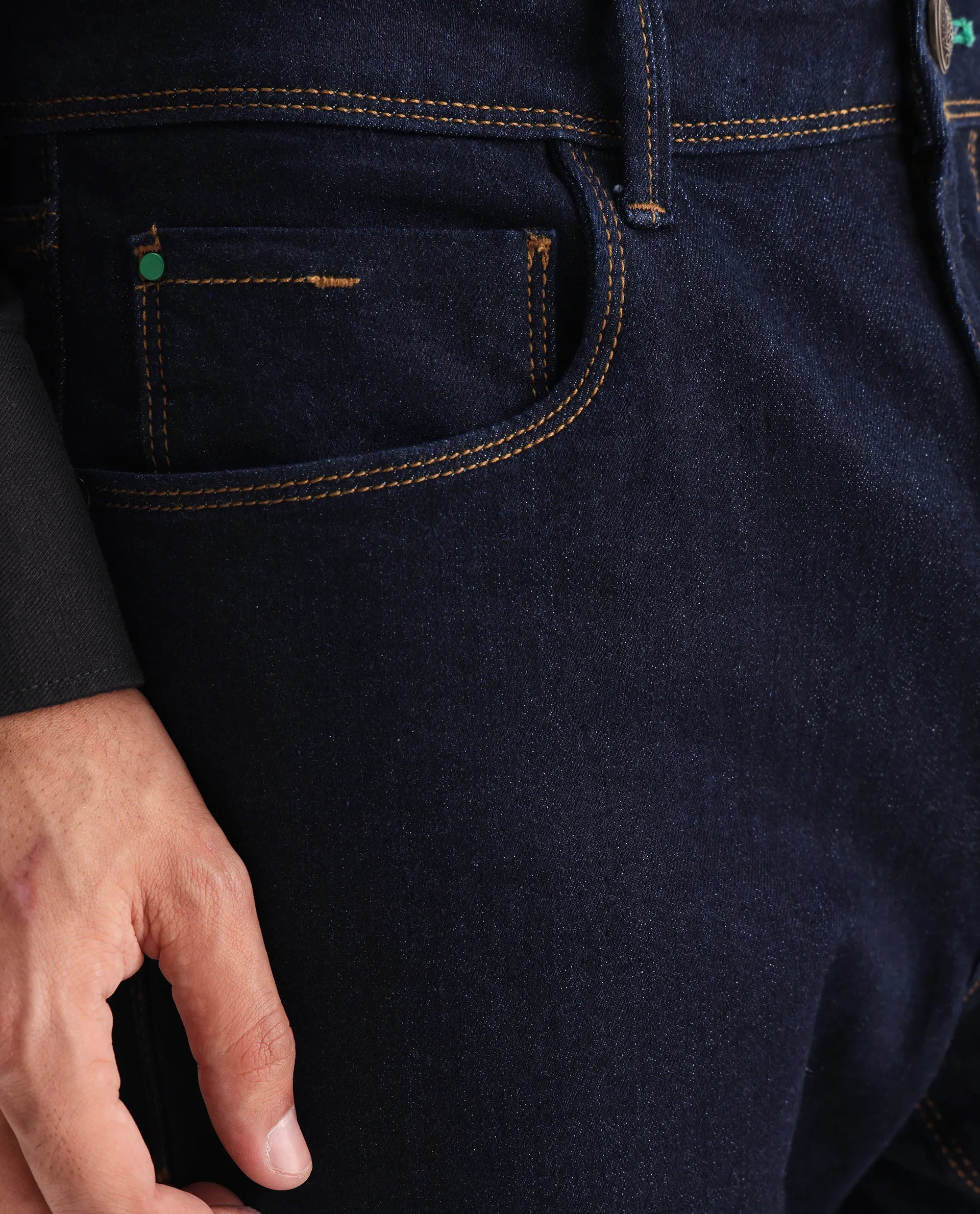 Rare Rabbit Men's Doros Navy Cotton Blend Plain Morris Regular Fit Jeans