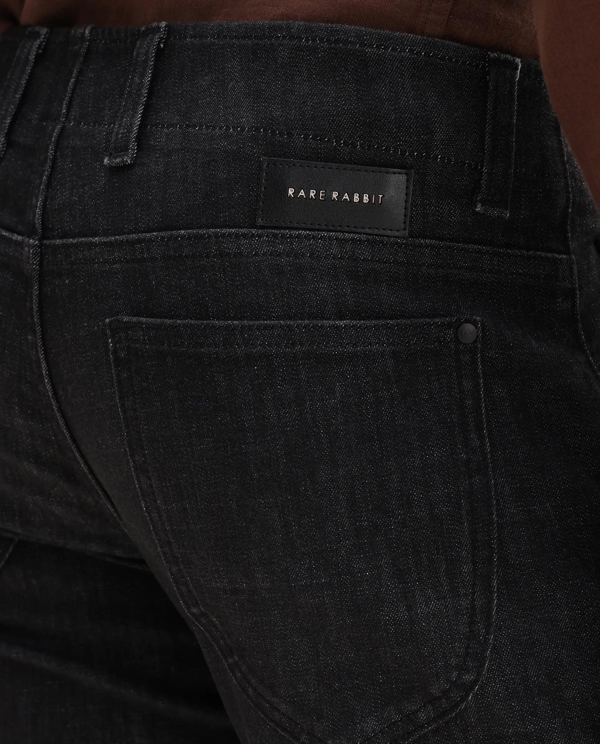 Rare Rabbit Mens Dove Black Cotton Polyester Solid Skinny Fit Jeans