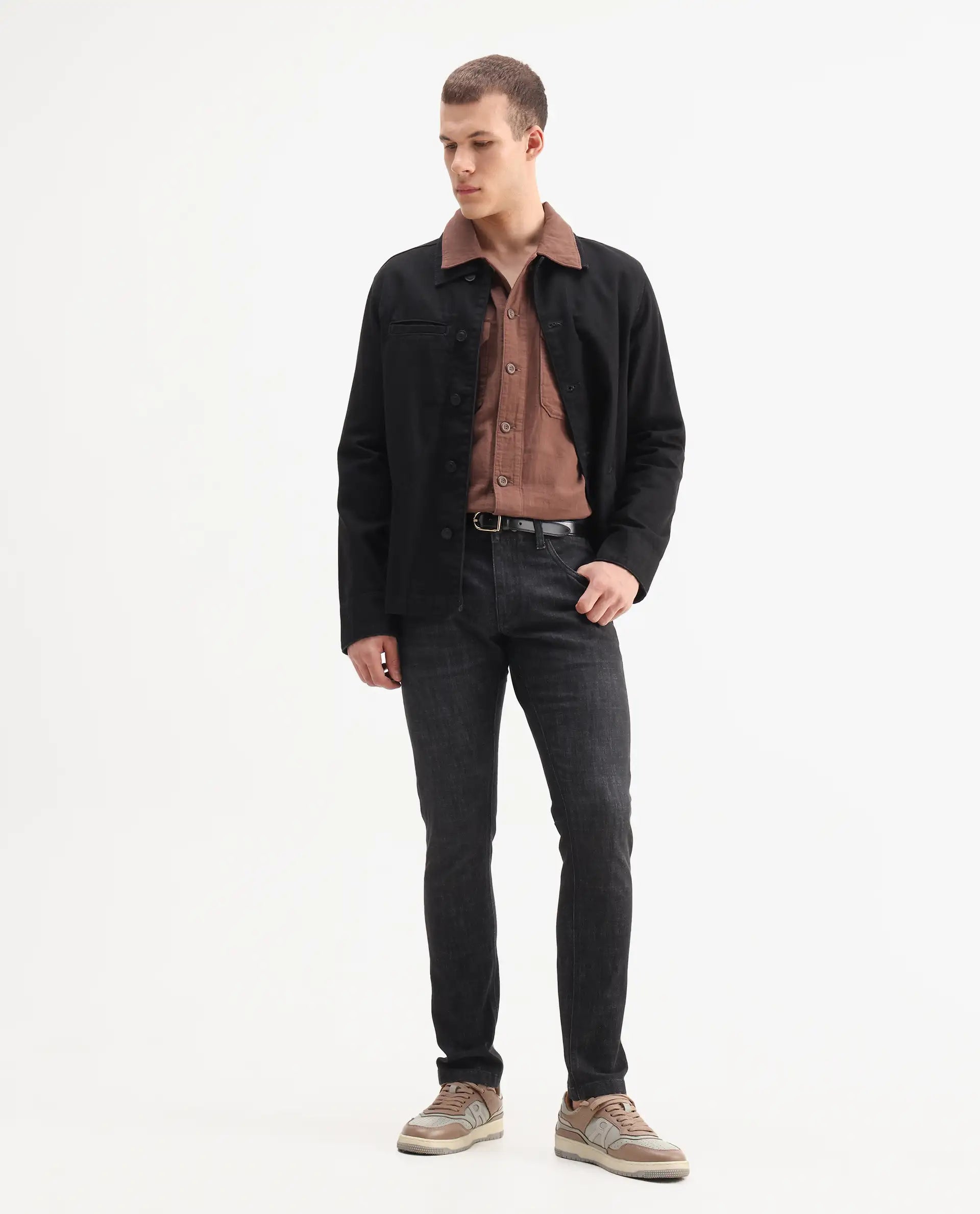 Rare Rabbit Mens Dove Black Cotton Polyester Solid Skinny Fit Jeans