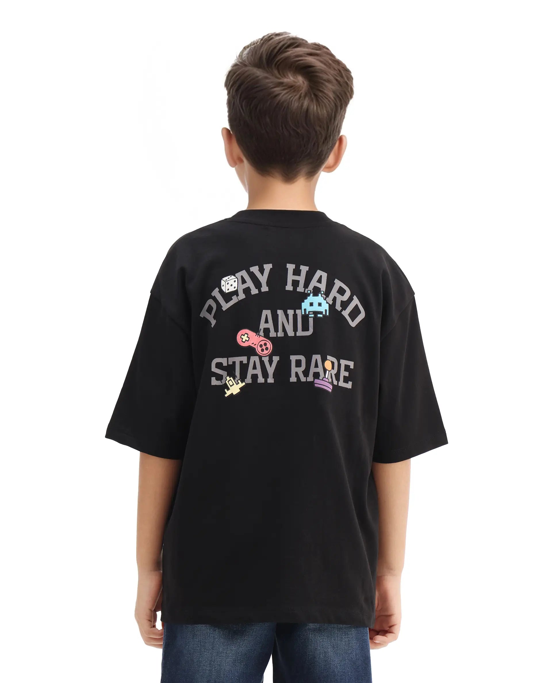 Rare Ones Kids Drake Black Cotton Solid Slip-On Closure Oversized Fit T-Shirt