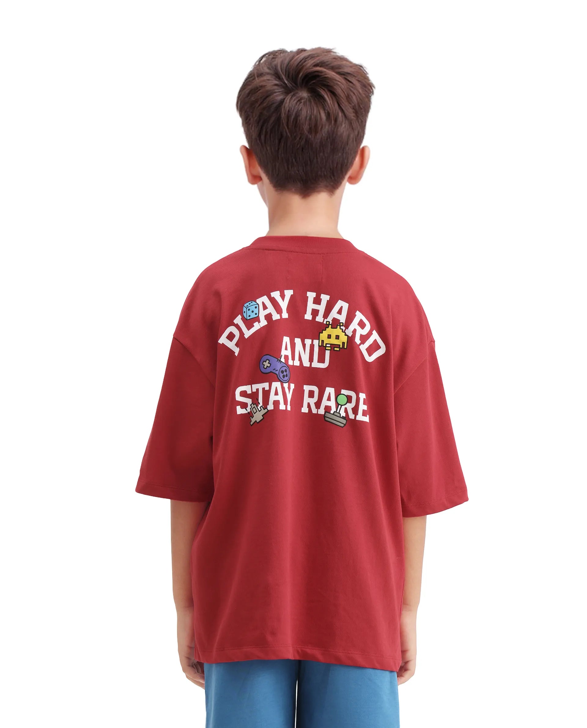 Rare Ones Kids Drake Red Cotton Solid Slip-On Closure Oversized Fit T-Shirt