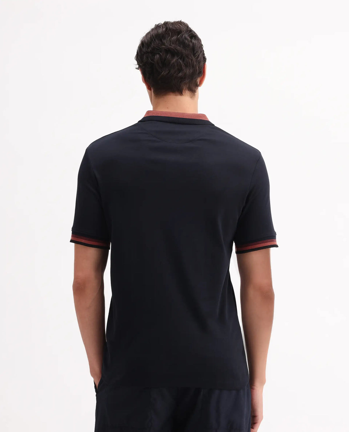Rare Rabbit Men's Drax Navy Cotton Plain Regular Fit Half Sleeve Polo