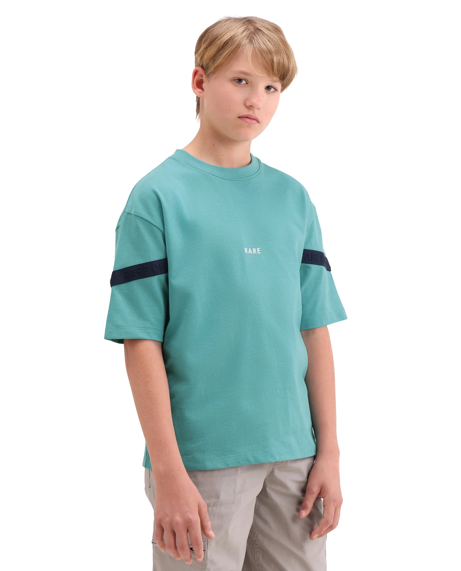 Rare Ones Kids Dream Teal Cotton Fabric Pull-On Closure Badge Applique Oversized Fit T-Shirt