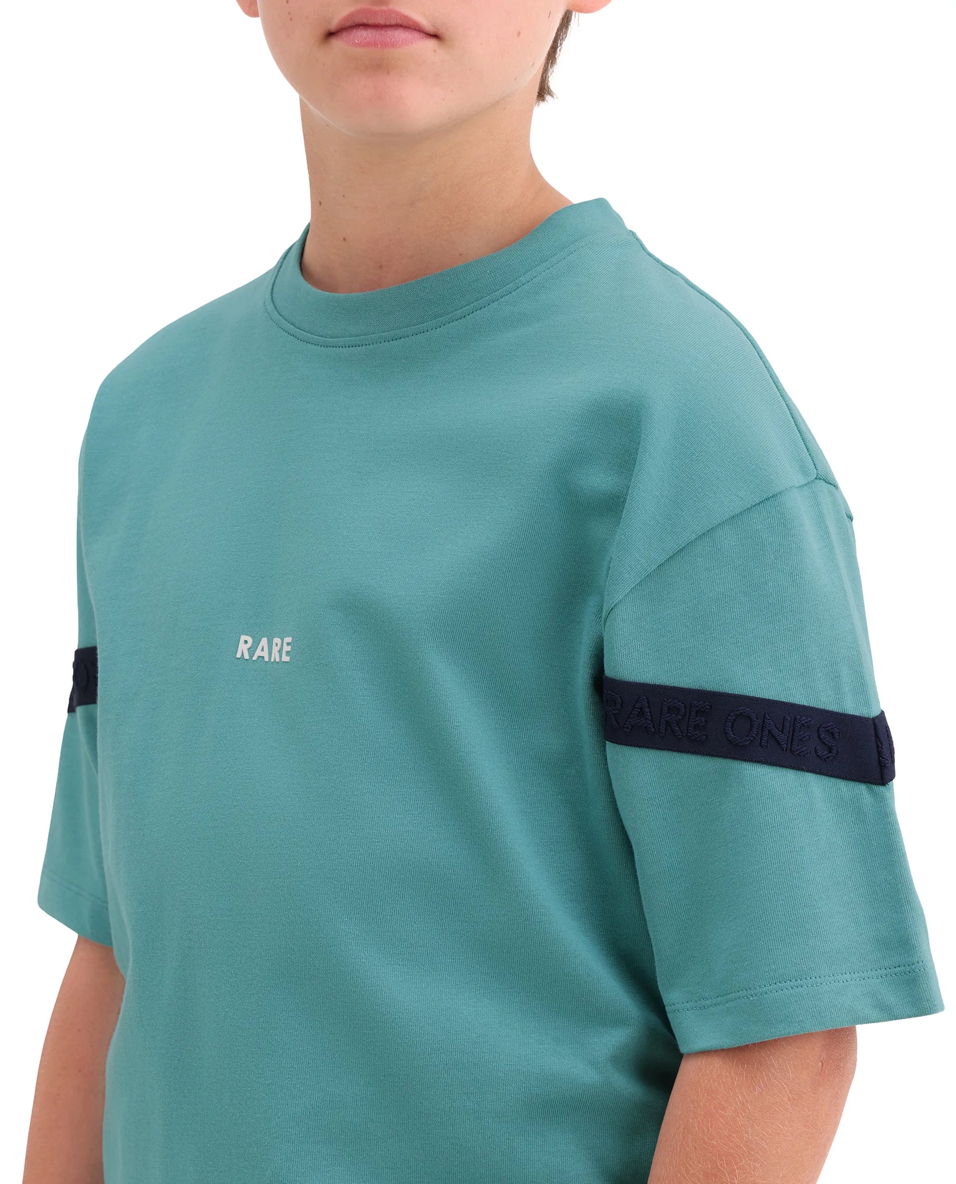 Rare Ones Kids Dream Teal Cotton Fabric Pull-On Closure Badge Applique Oversized Fit T-Shirt