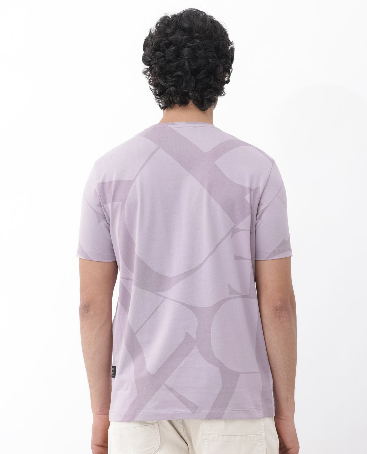 Rare Rabbit Articale Mens Drew Light Purple Cotton Lycra Fabric Short Sleeve Crew Neck Slim Fit Printed T-Shirt