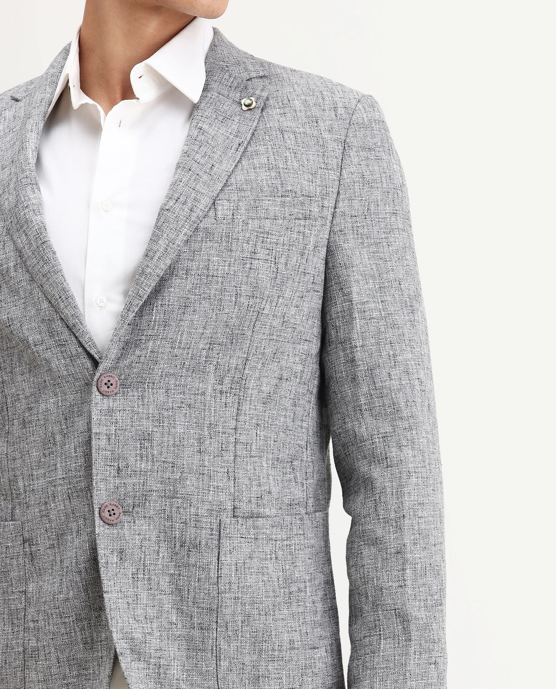 Rare Rabbit Men's Drew Grey Polyester Plain Tailored Fit Full Sleeve Lapel Neck Blazer