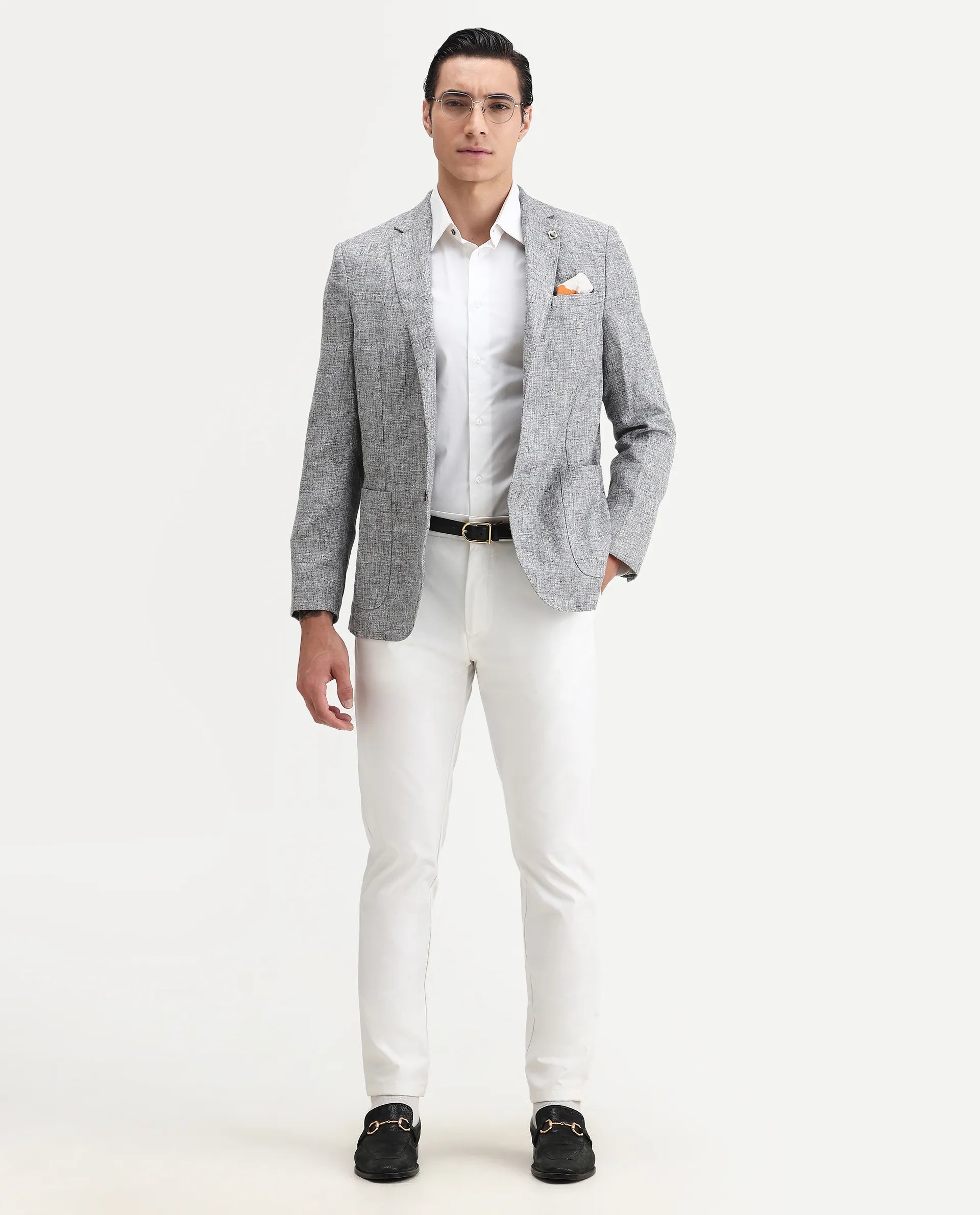 Rare Rabbit Men's Drew Grey Polyester Plain Tailored Fit Full Sleeve Lapel Neck Blazer