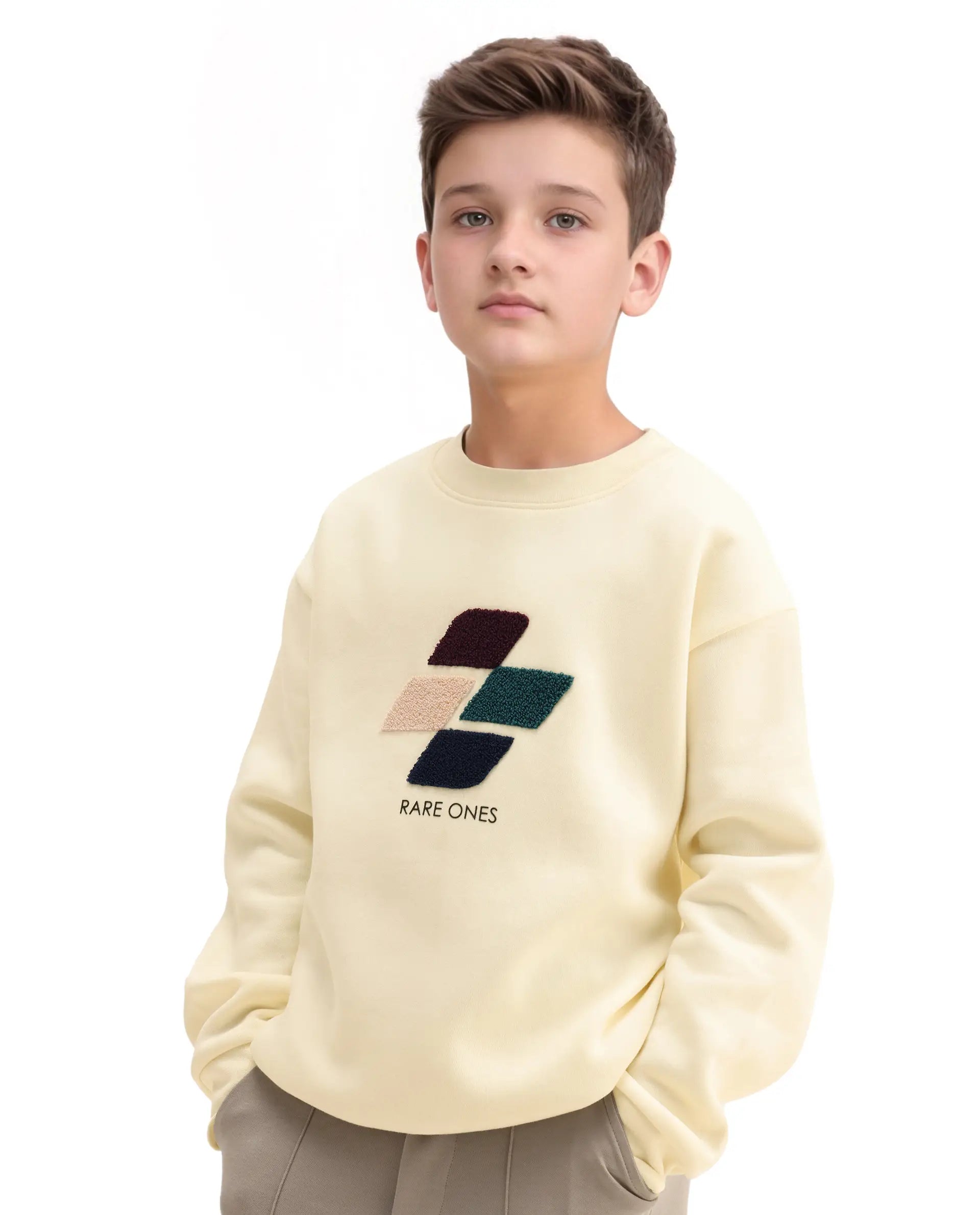 Rare Ones Kids Drew Off White Cotton Blend Embroidered Oversized Sweatshirt