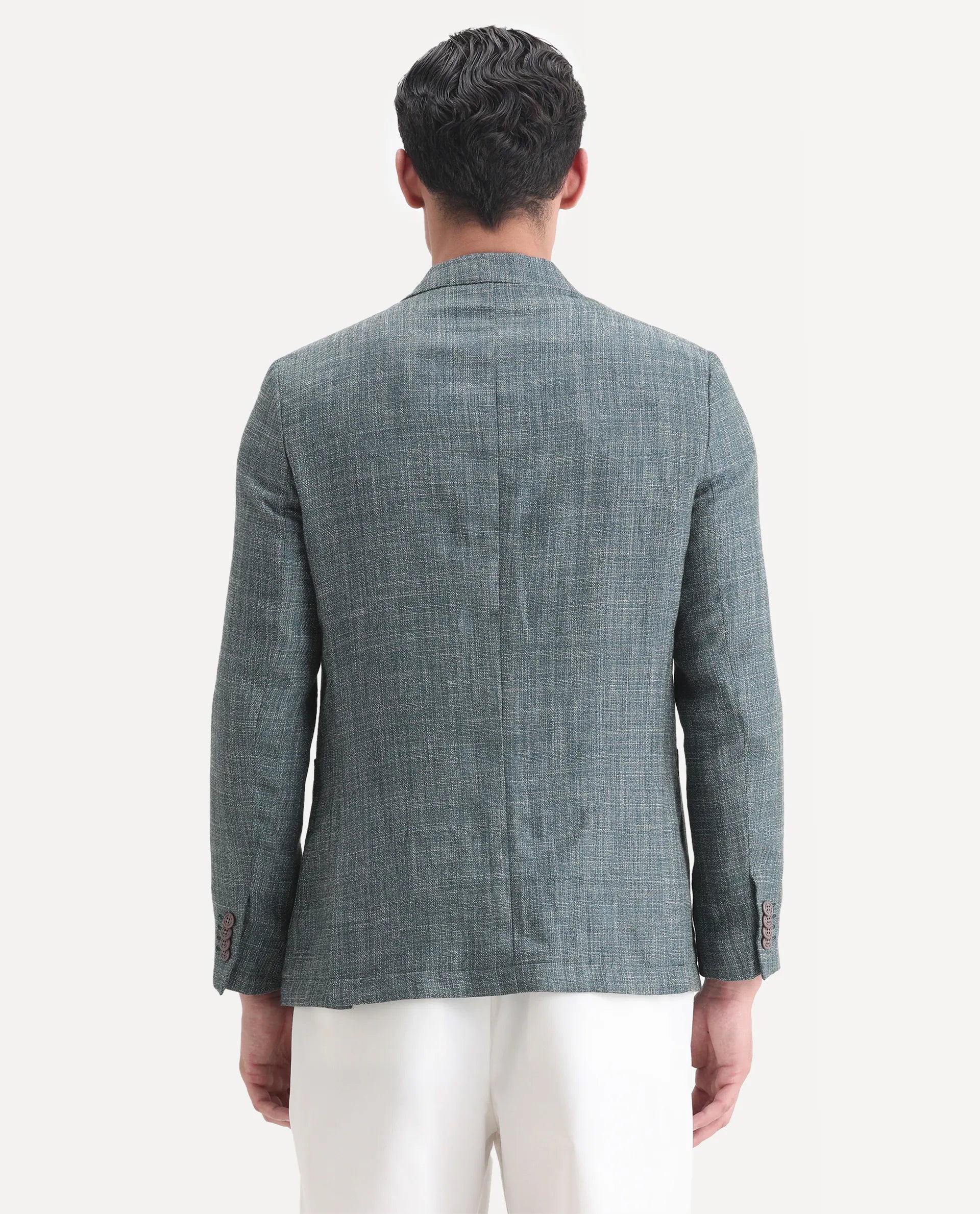 Rare Rabbit Men's Drew Olive Polyester Plain Tailored Fit Full Sleeve Lapel Neck Blazer