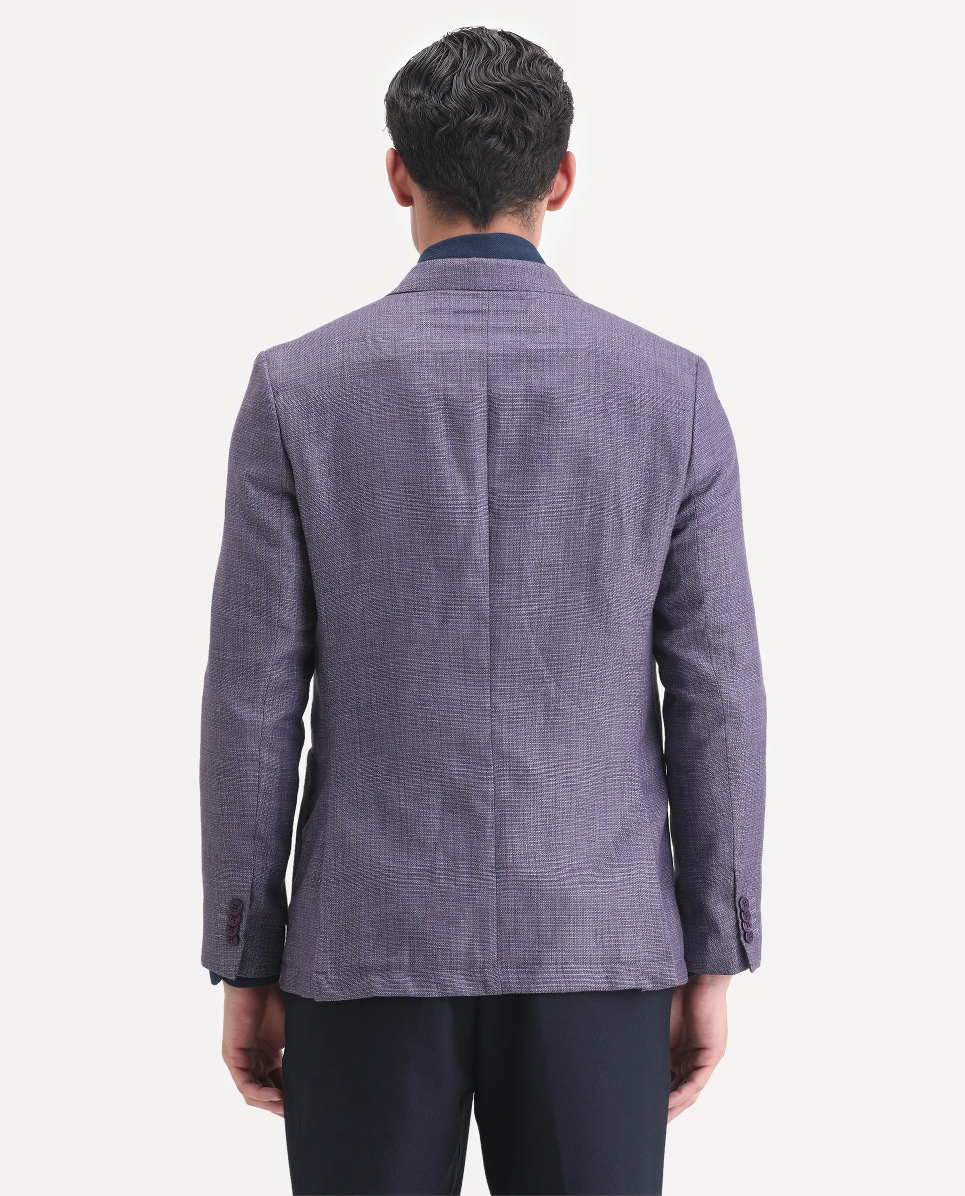 Rare Rabbit Men's Drew Purple Polyester Plain Tailored Fit Full Sleeve Lapel Neck Blazer