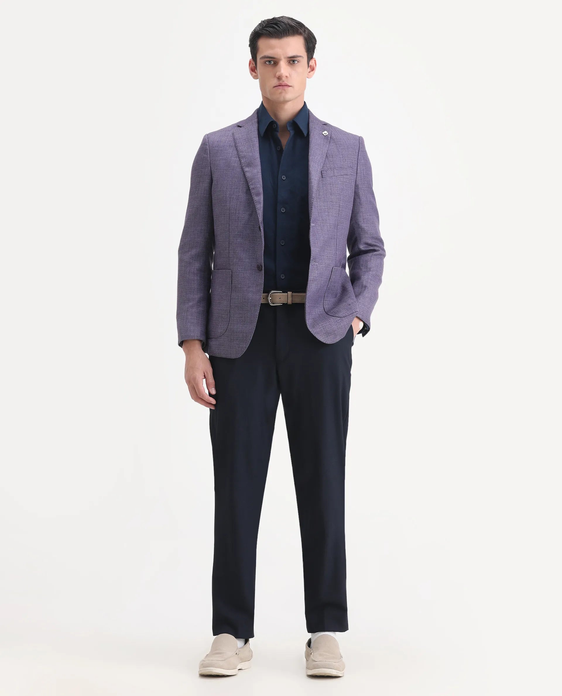 Rare Rabbit Men's Drew Purple Polyester Plain Tailored Fit Full Sleeve Lapel Neck Blazer