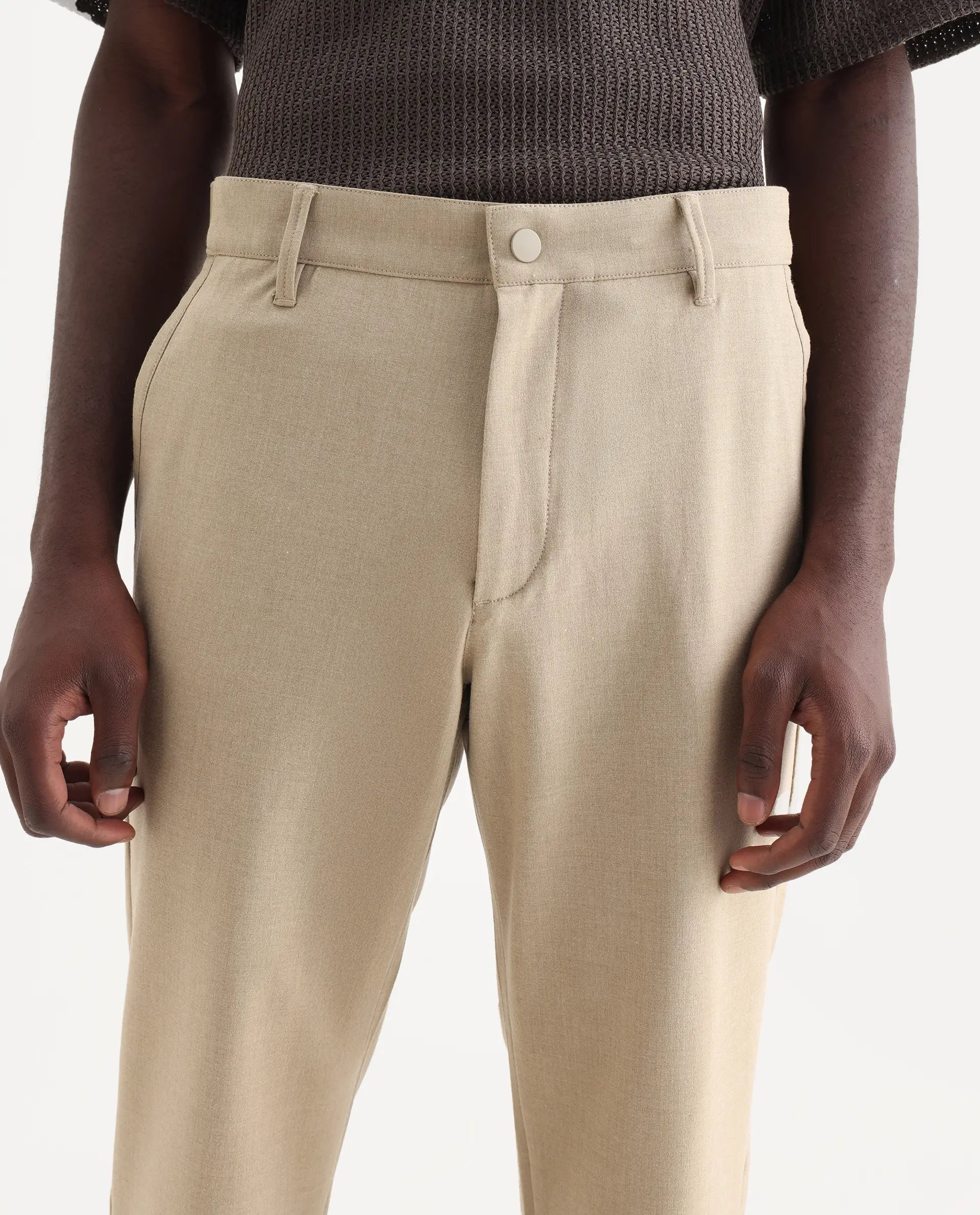 Rare Rabbit Men's Driver-Aw25 Khaki Polyester Blend Plain Regular Fit Trouser